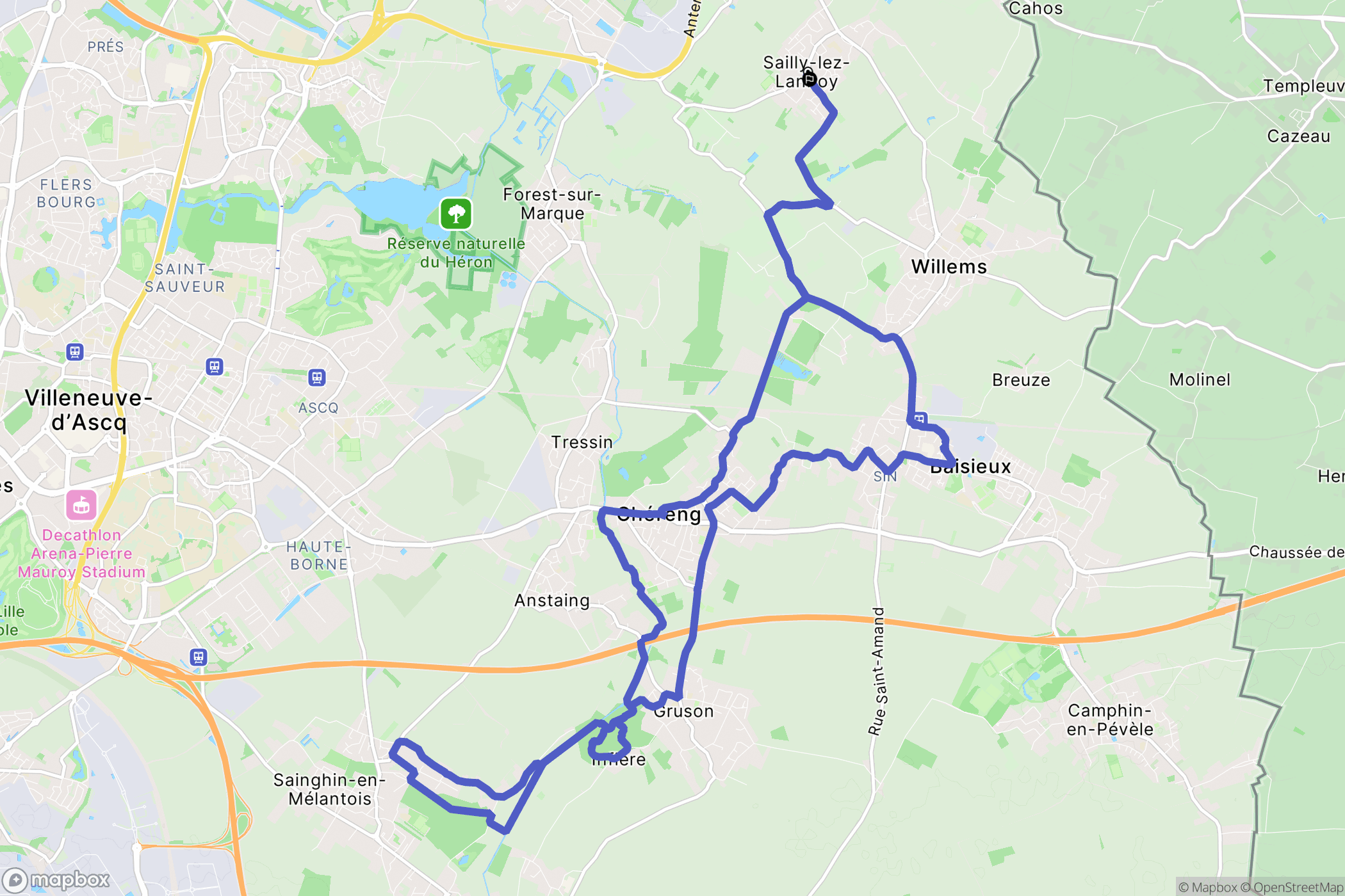 Sailly-lez-Lannoy : carte du parcours de randonnée - France
