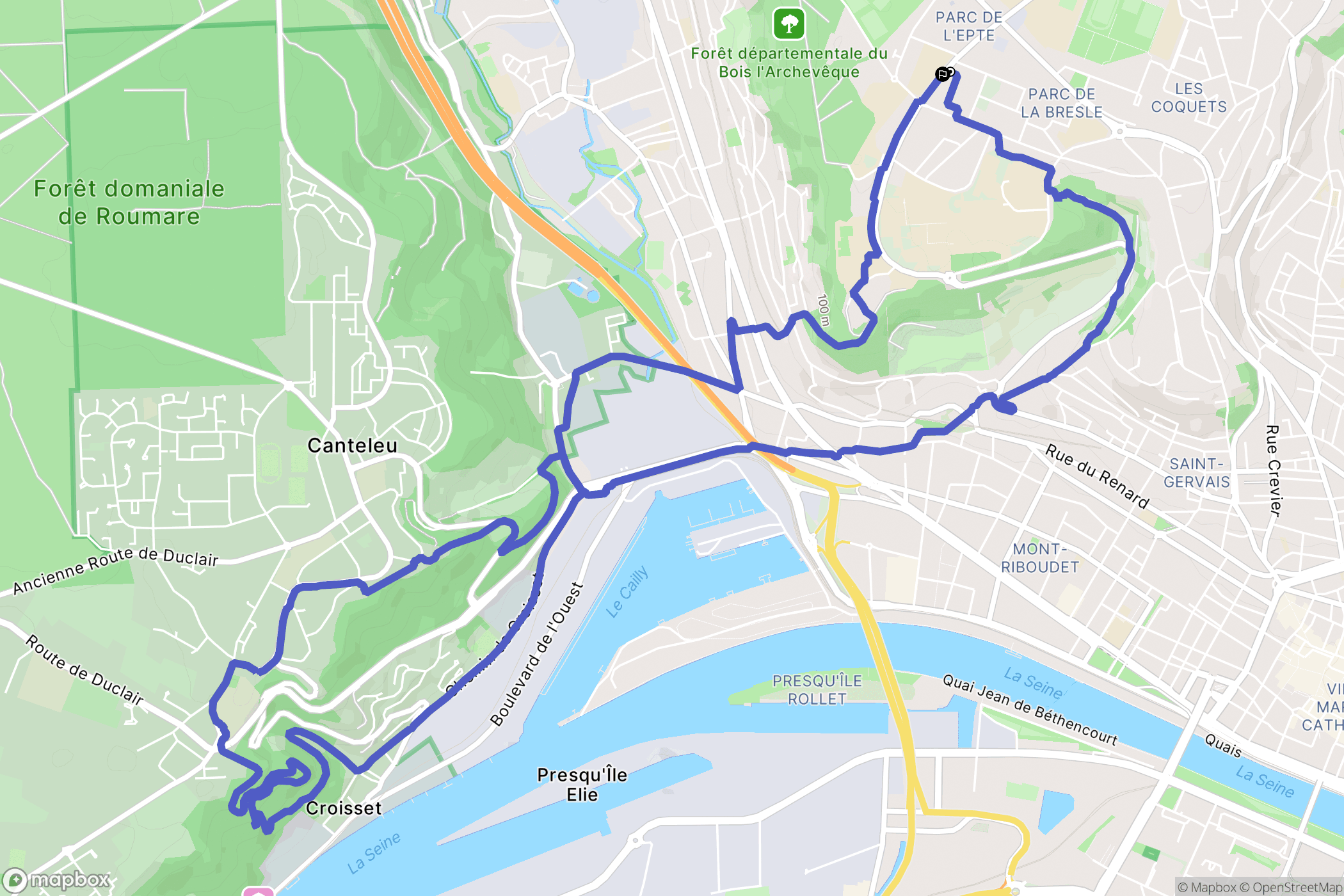 Mont-Saint-Aignan : carte du parcours de randonnée - France