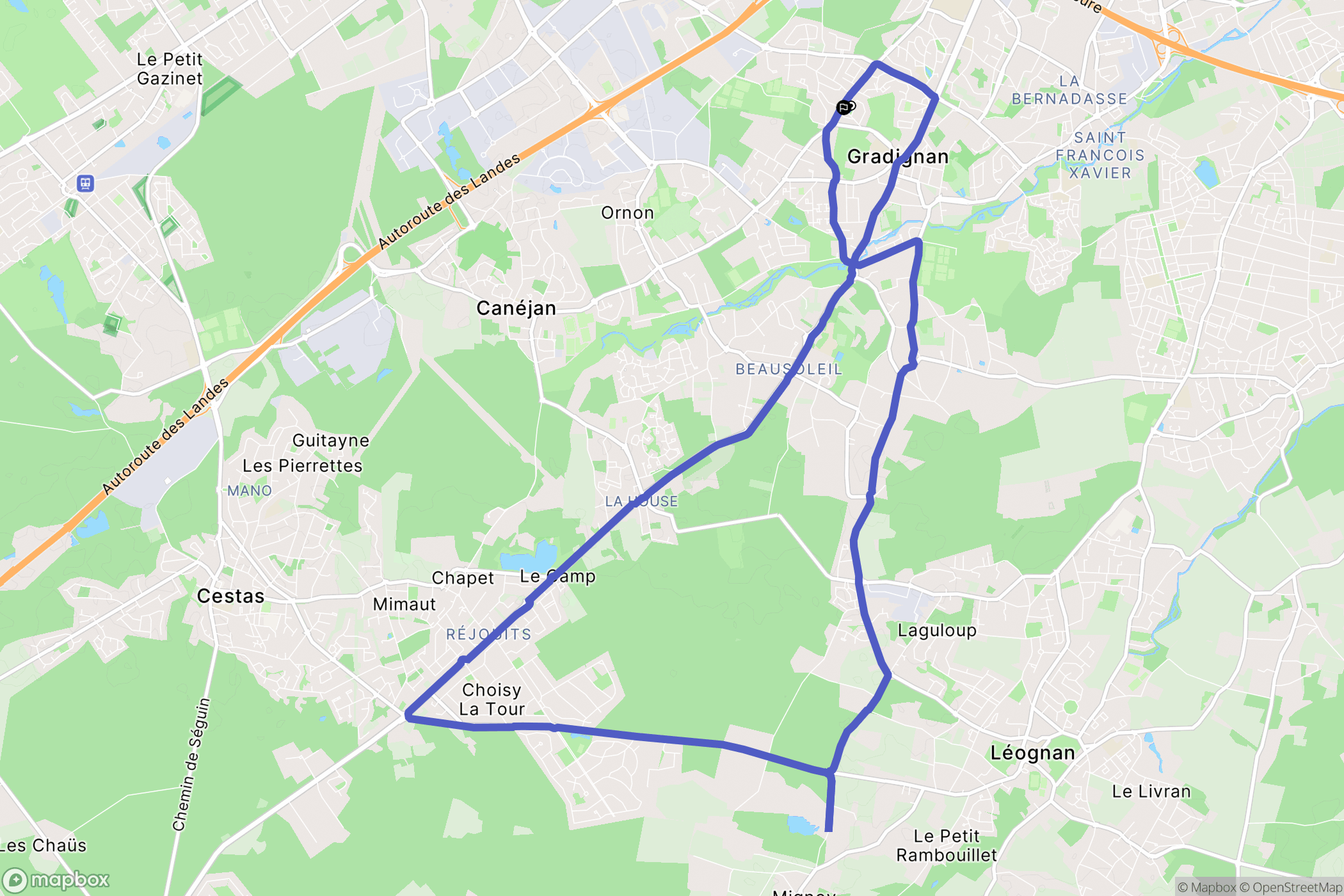 Gradignan : carte du parcours de randonnée - France