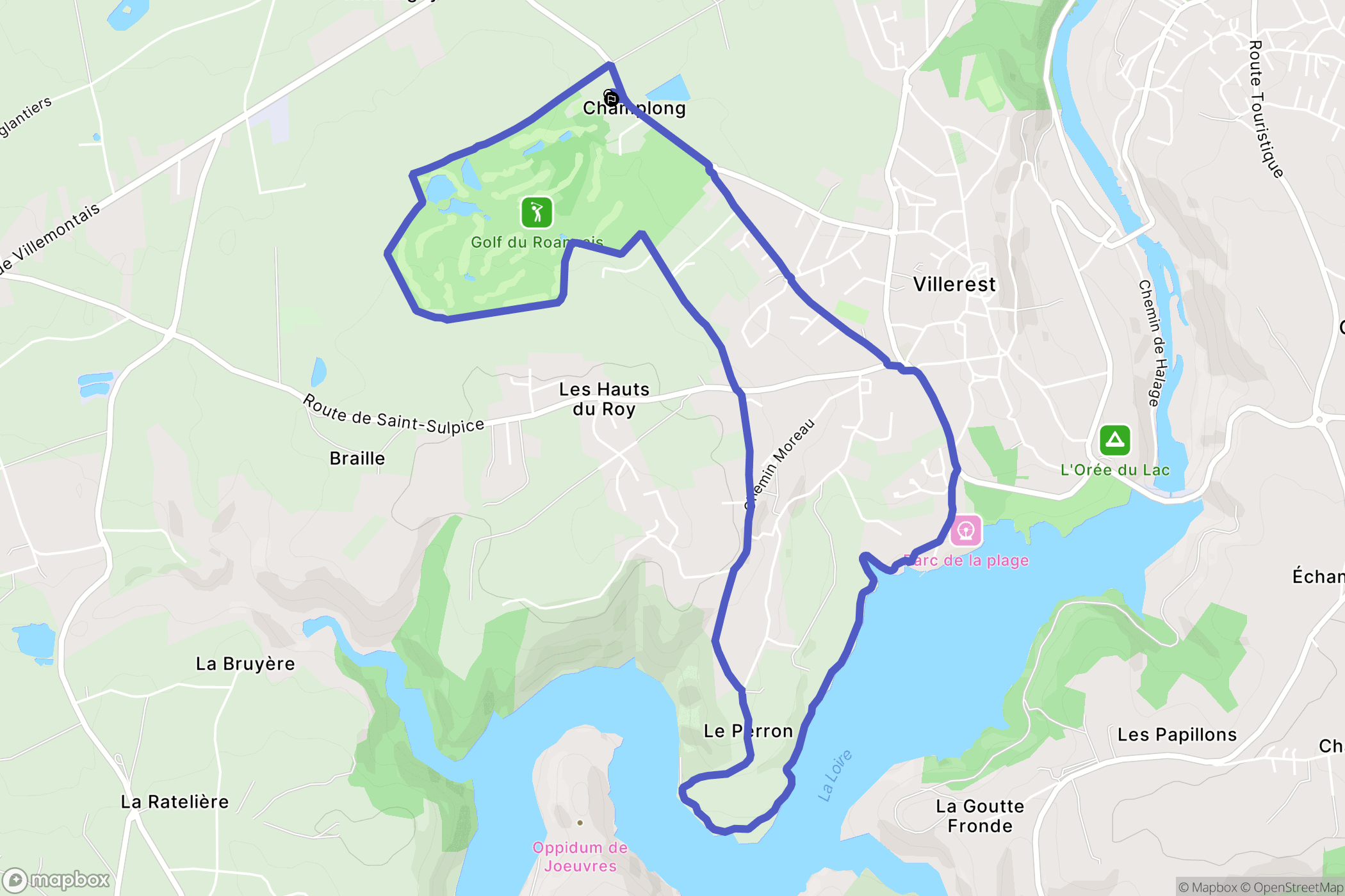 Villerest : carte du parcours de randonnée - France