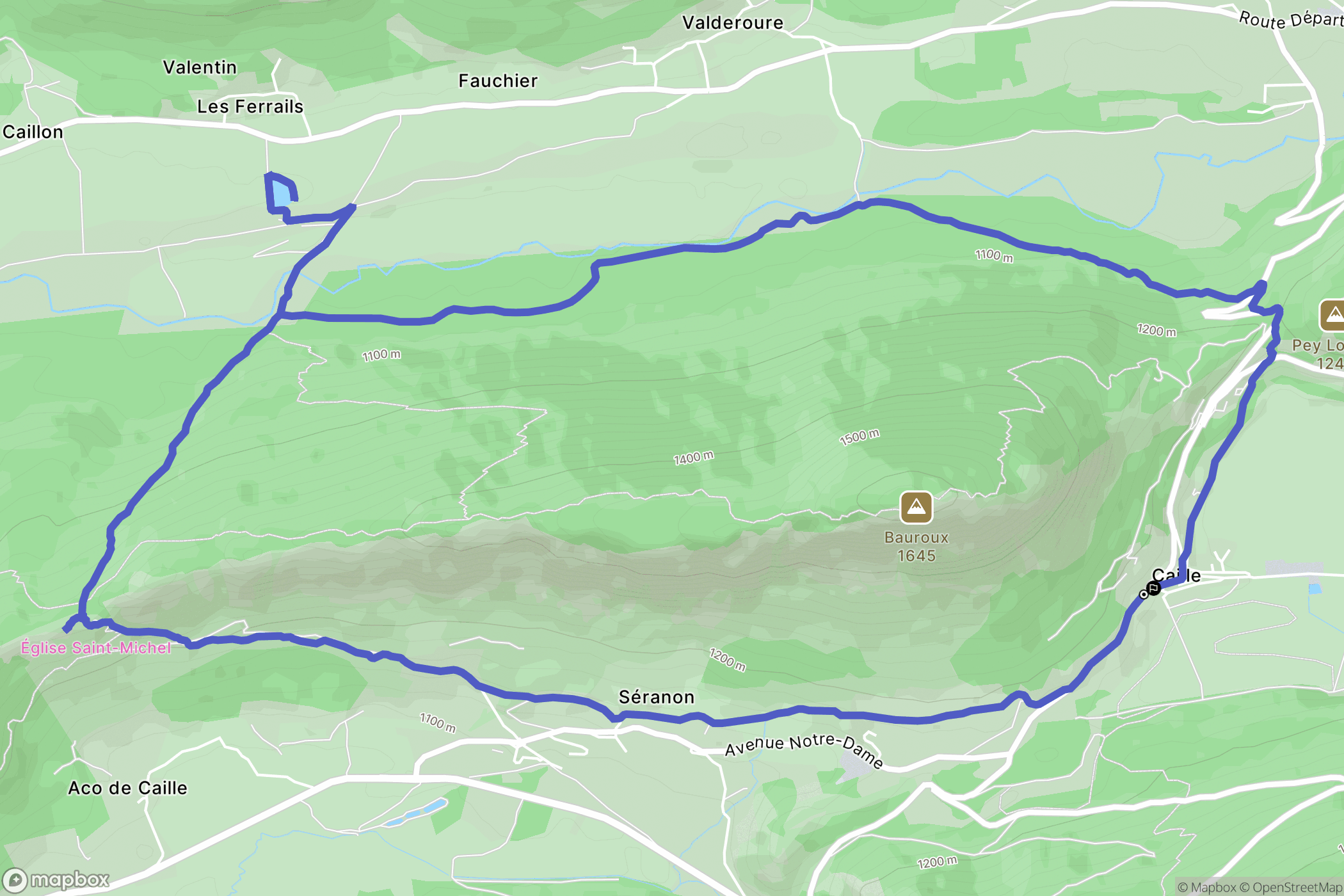 Caille : carte du parcours de randonnée - France