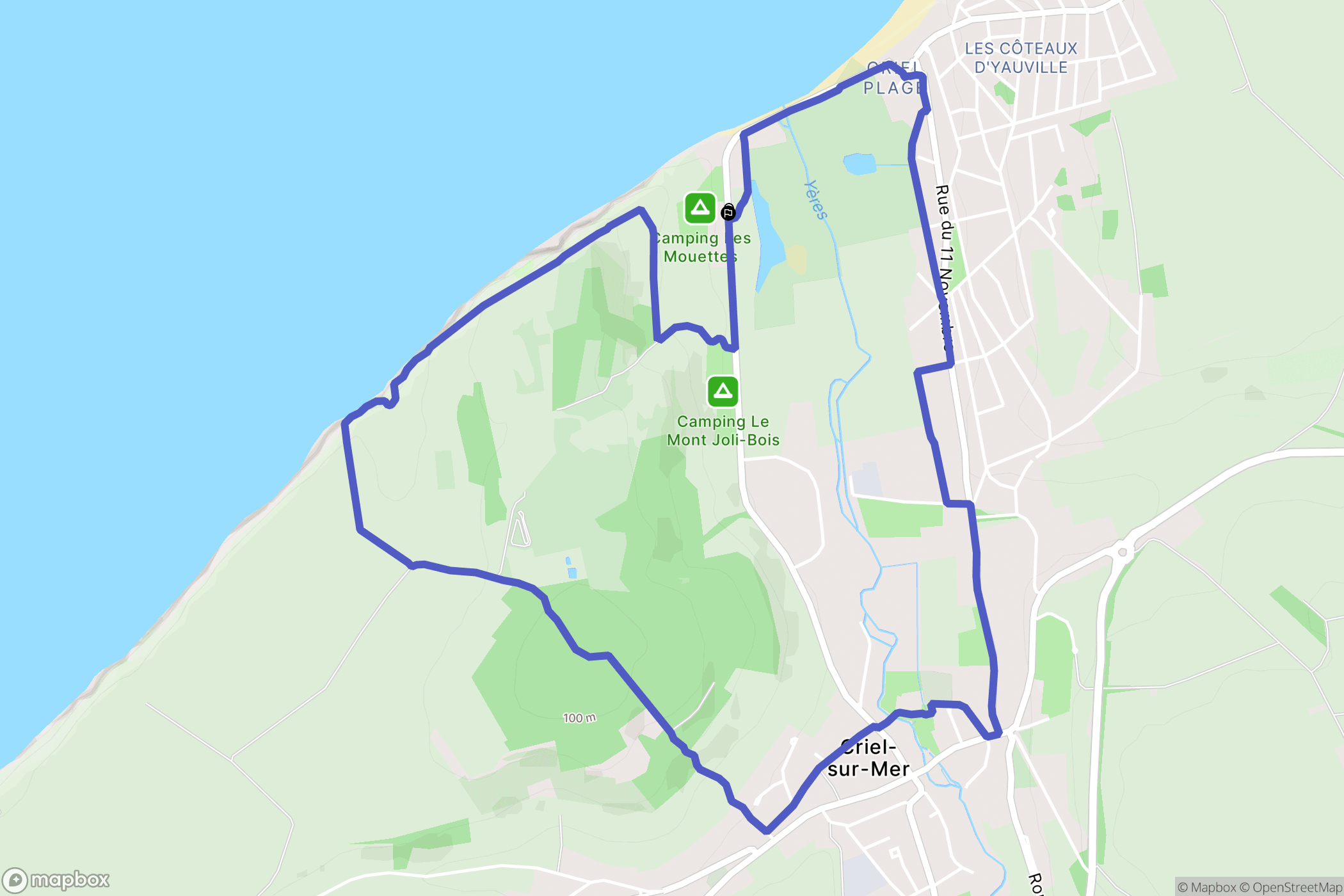Criel-sur-Mer : carte du parcours de randonnée - France