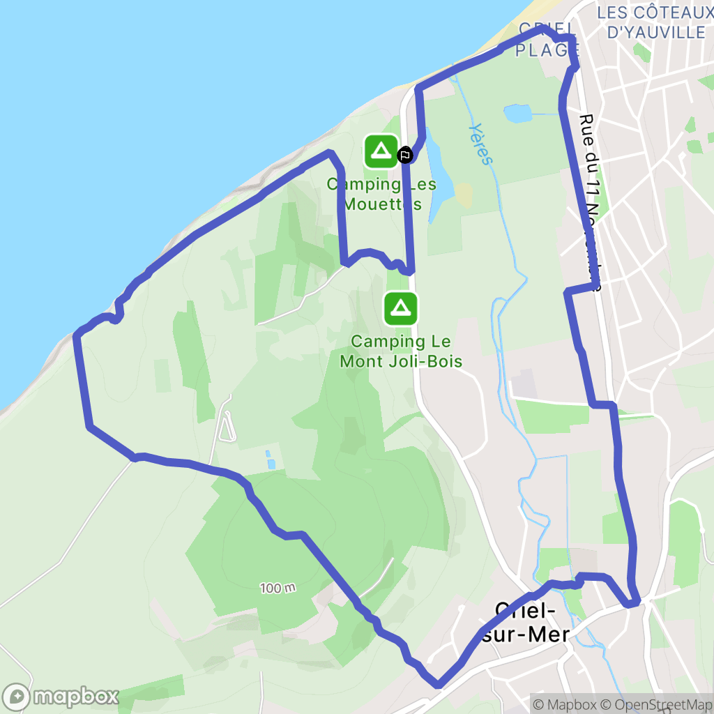 Criel-sur-Mer : carte du parcours de randonnée - France