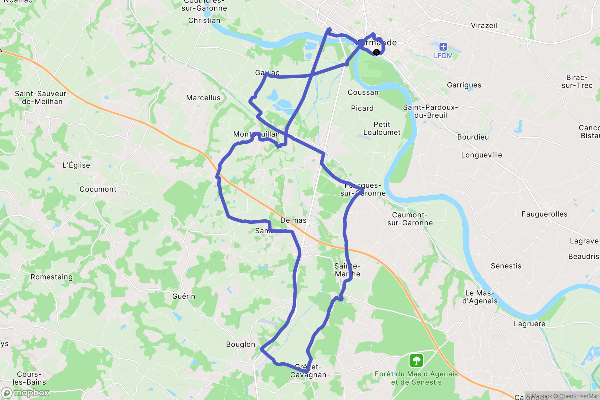 Marmande : carte du parcours de randonnée - France