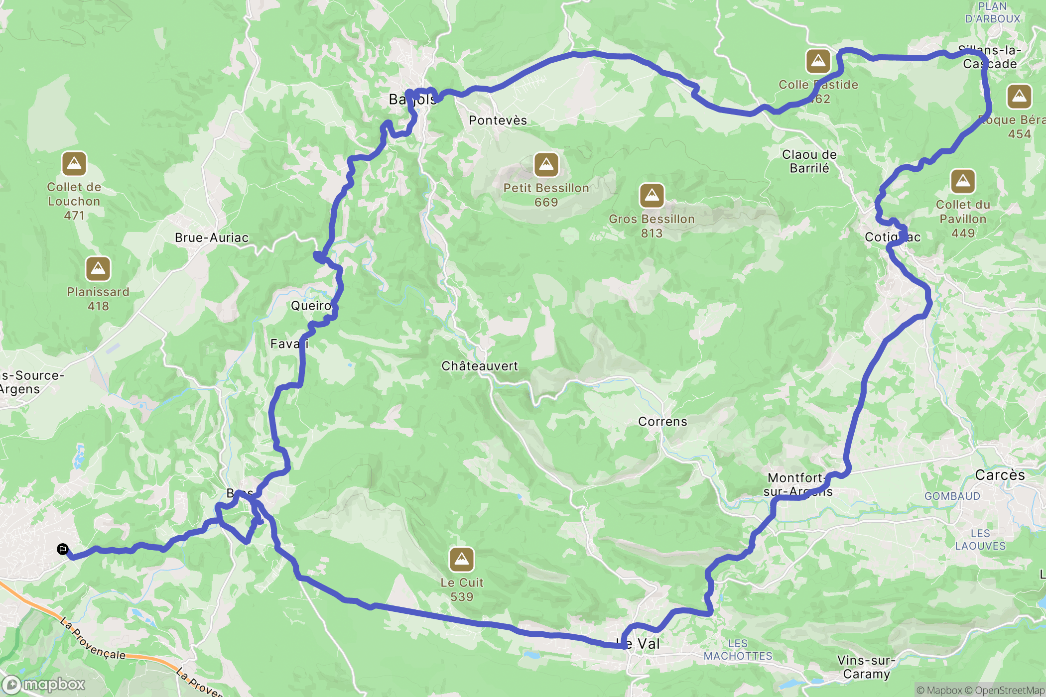 Saint-Maximin-la-Sainte-Baume : carte du parcours de randonnée - France