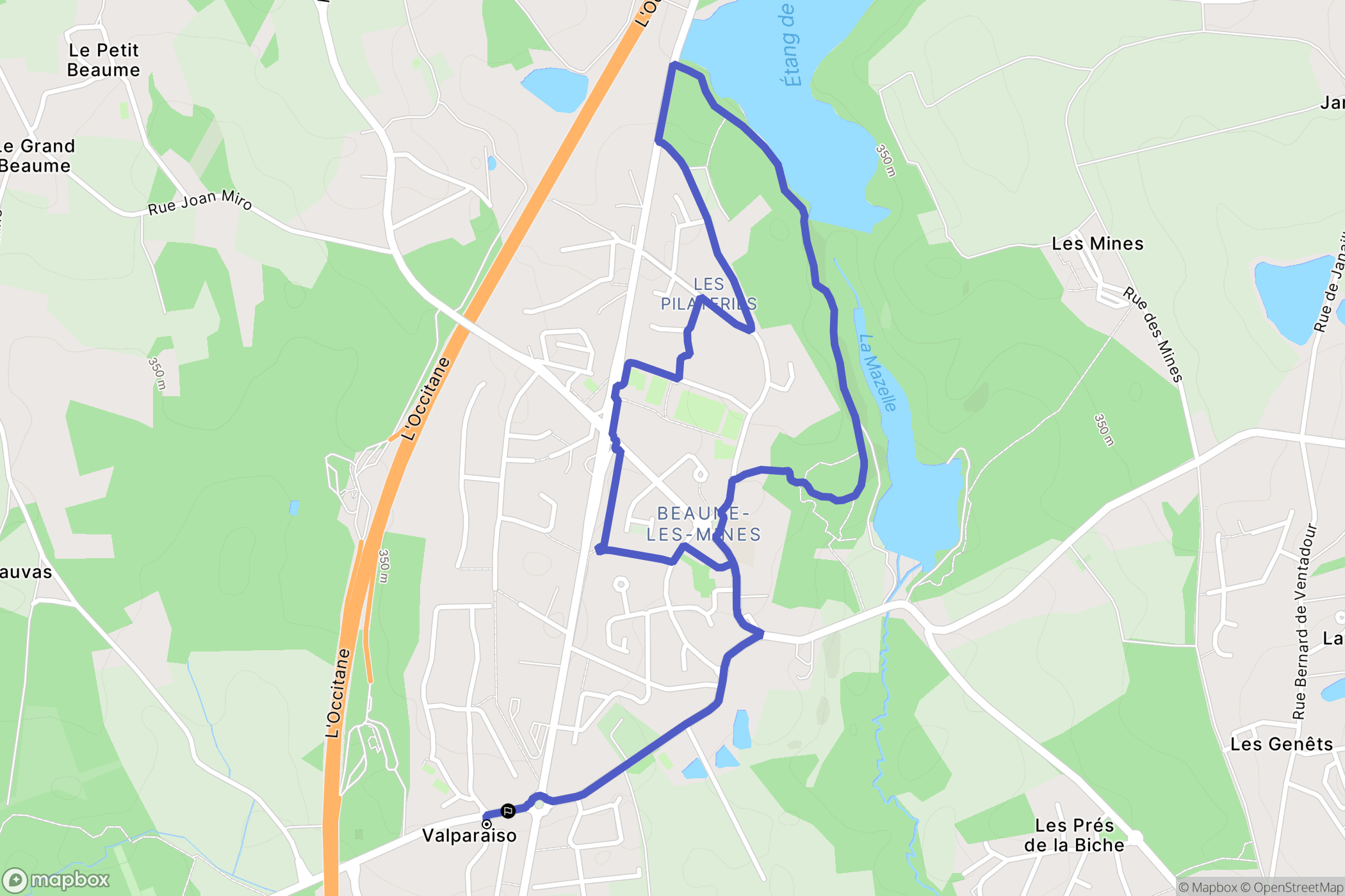 Limoges : carte du parcours de randonnée - France