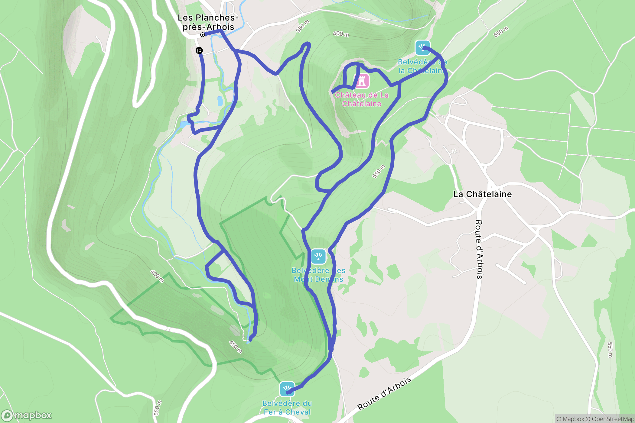 Les Planches-près-Arbois : carte du parcours de randonnée - France