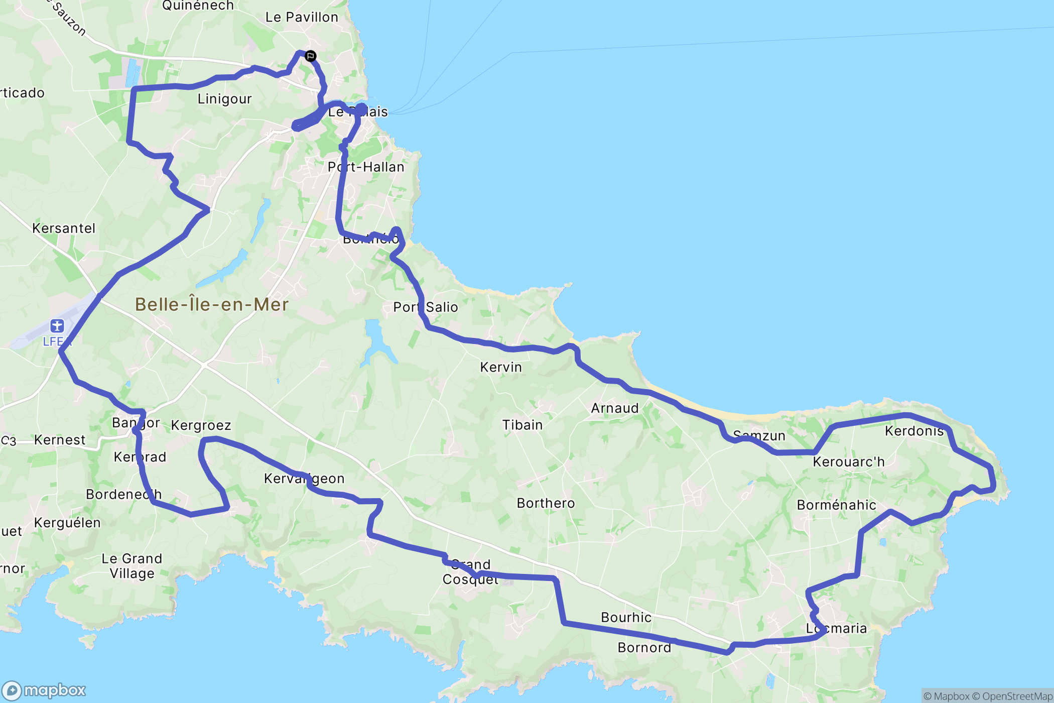 Le Palais : carte du parcours de randonnée - France