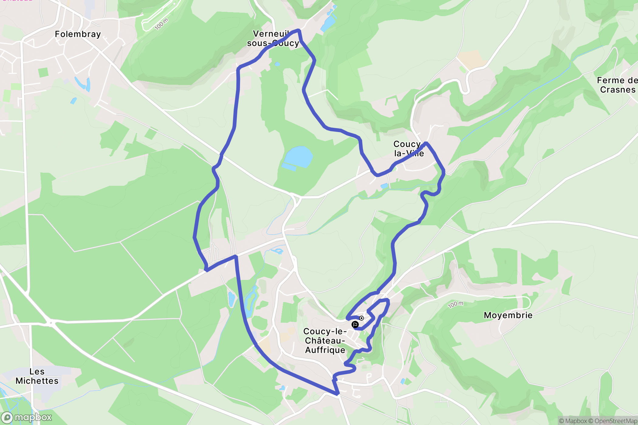 Coucy-le-Château-Auffrique : carte du parcours de randonnée - France