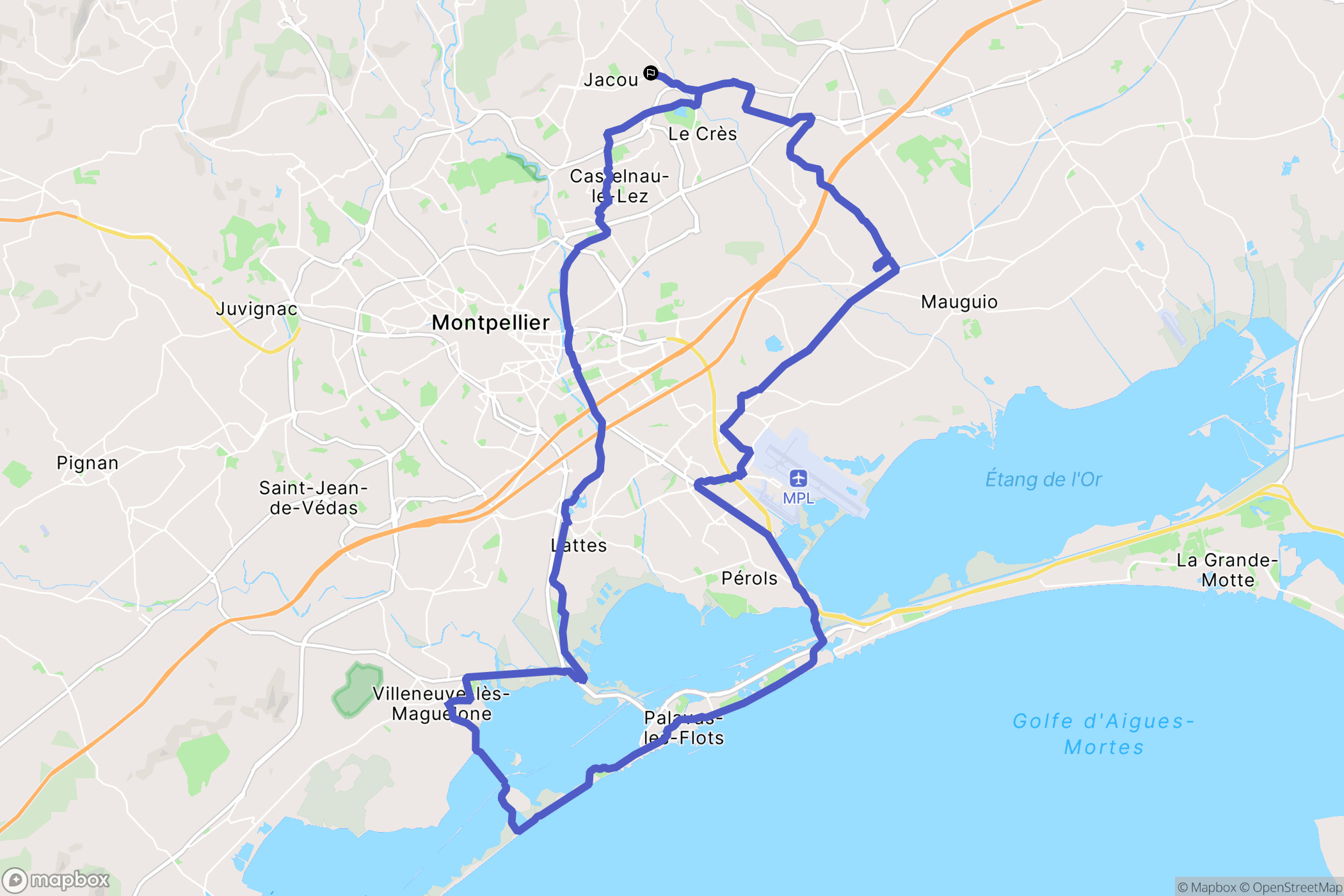 Jacou : carte du parcours de randonnée - France