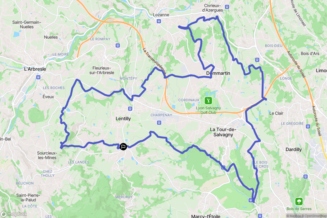 Lentilly : carte du parcours de randonnée - France