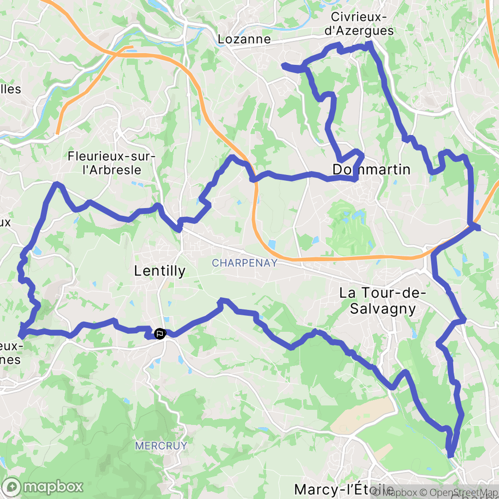 Lentilly : carte du parcours de randonnée - France