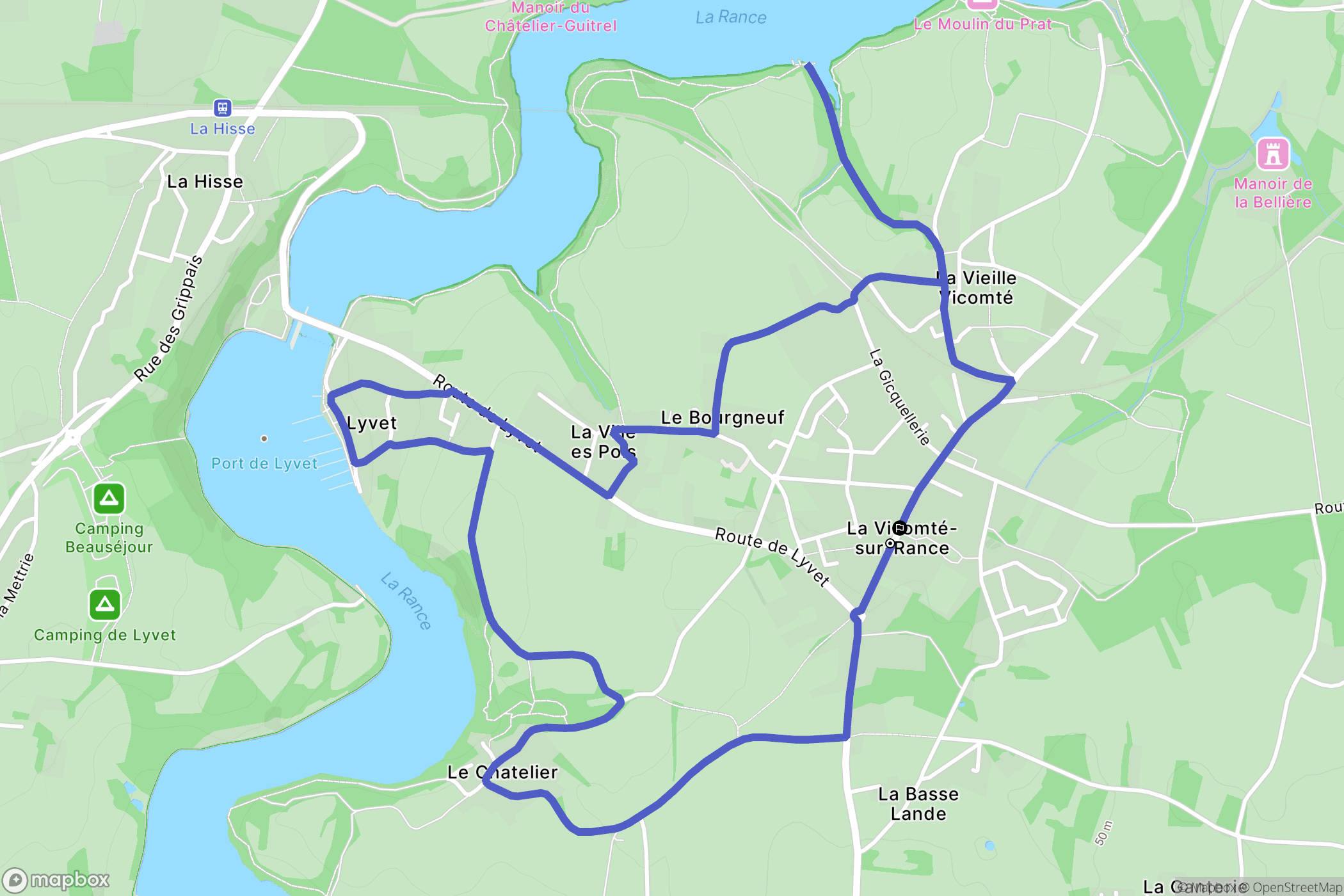 La Vicomté-sur-Rance : carte du parcours de randonnée - France