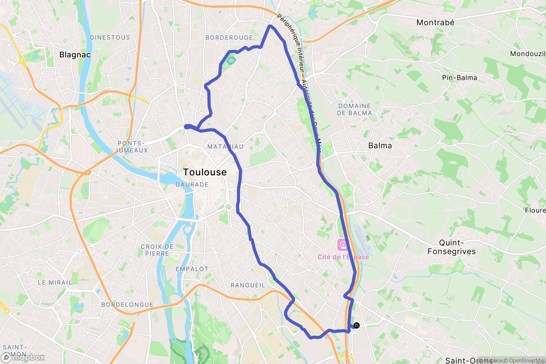 Toulouse : carte du parcours de randonnée - France