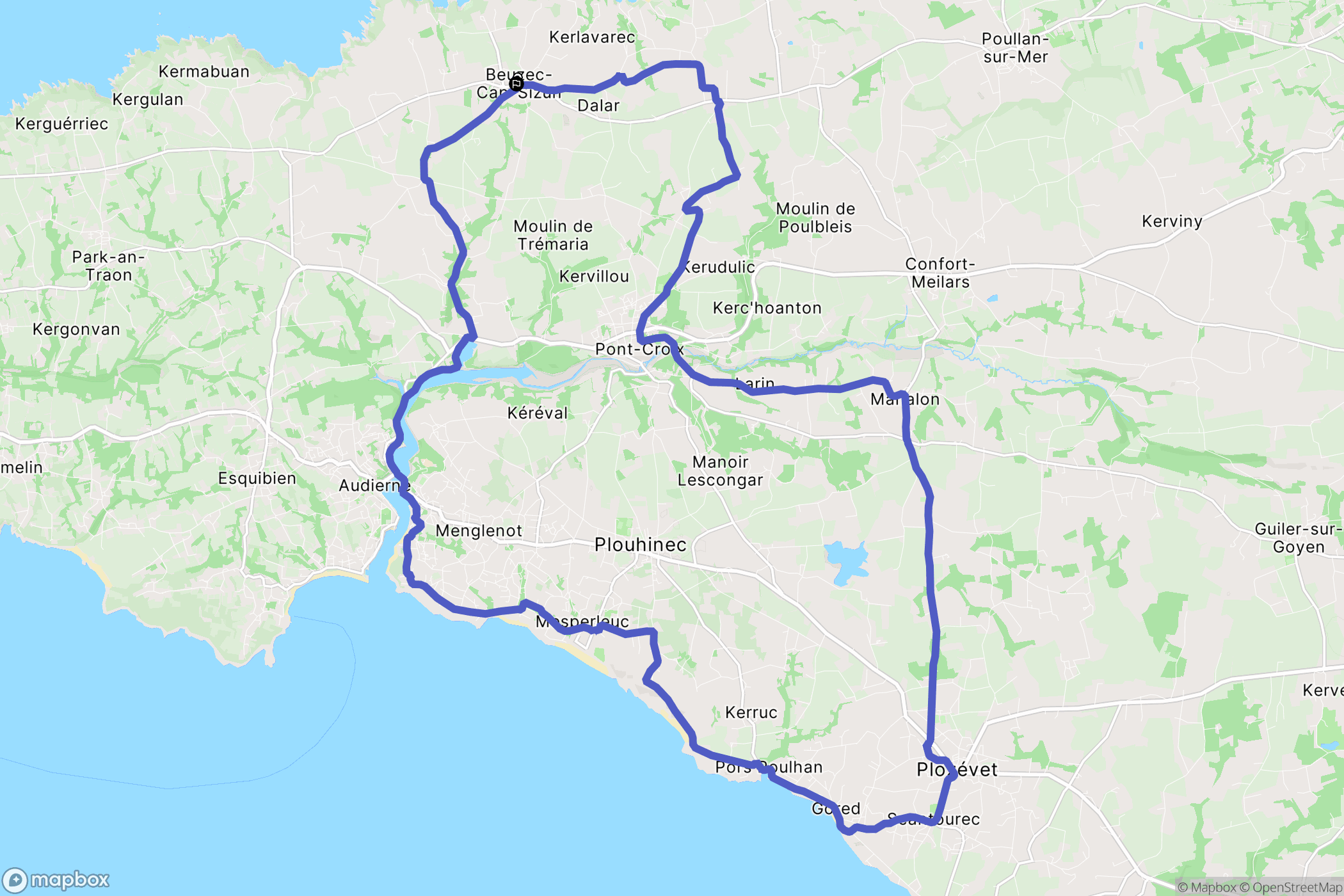 Beuzec-Cap-Sizun : carte du parcours de randonnée - France