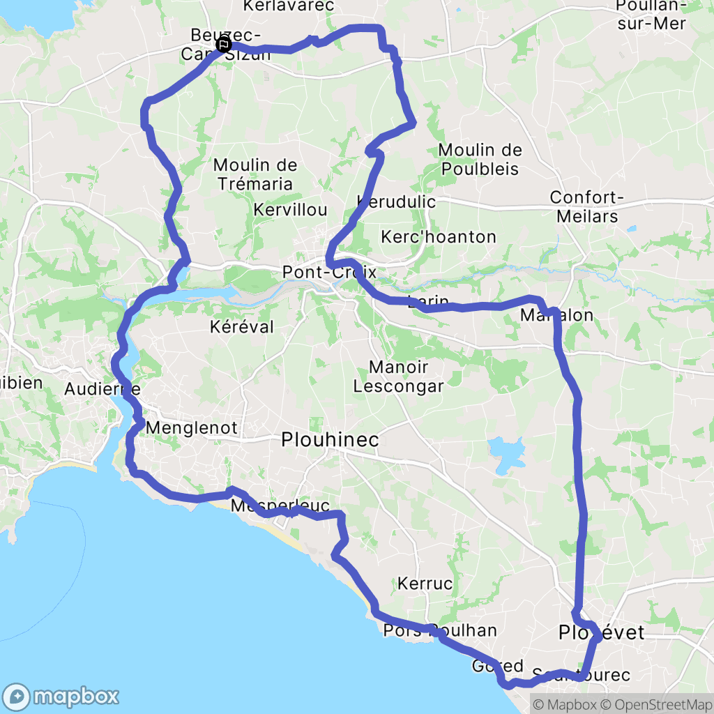 Beuzec-Cap-Sizun : carte du parcours de randonnée - France
