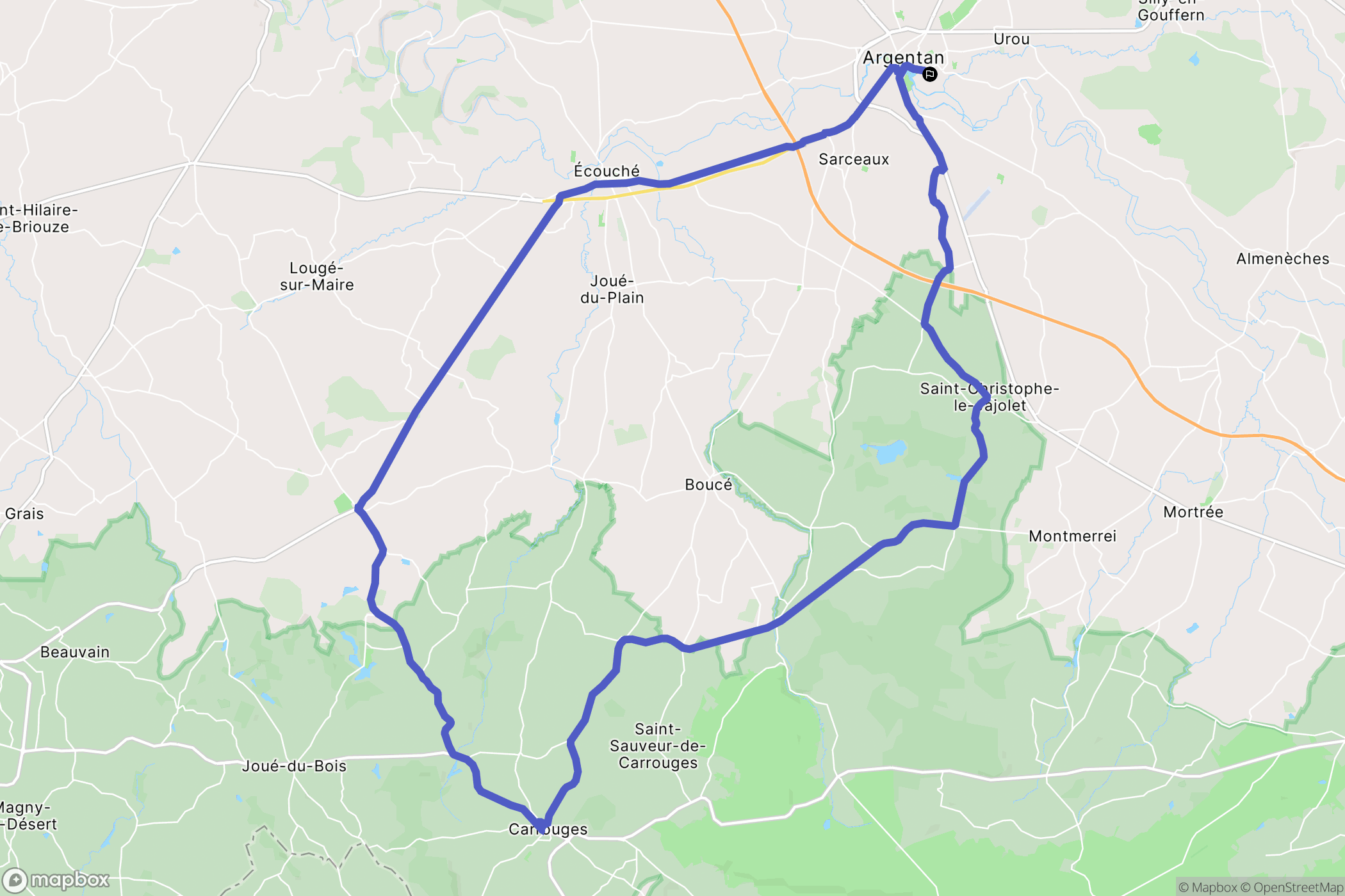 Argentan : carte du parcours de randonnée - France