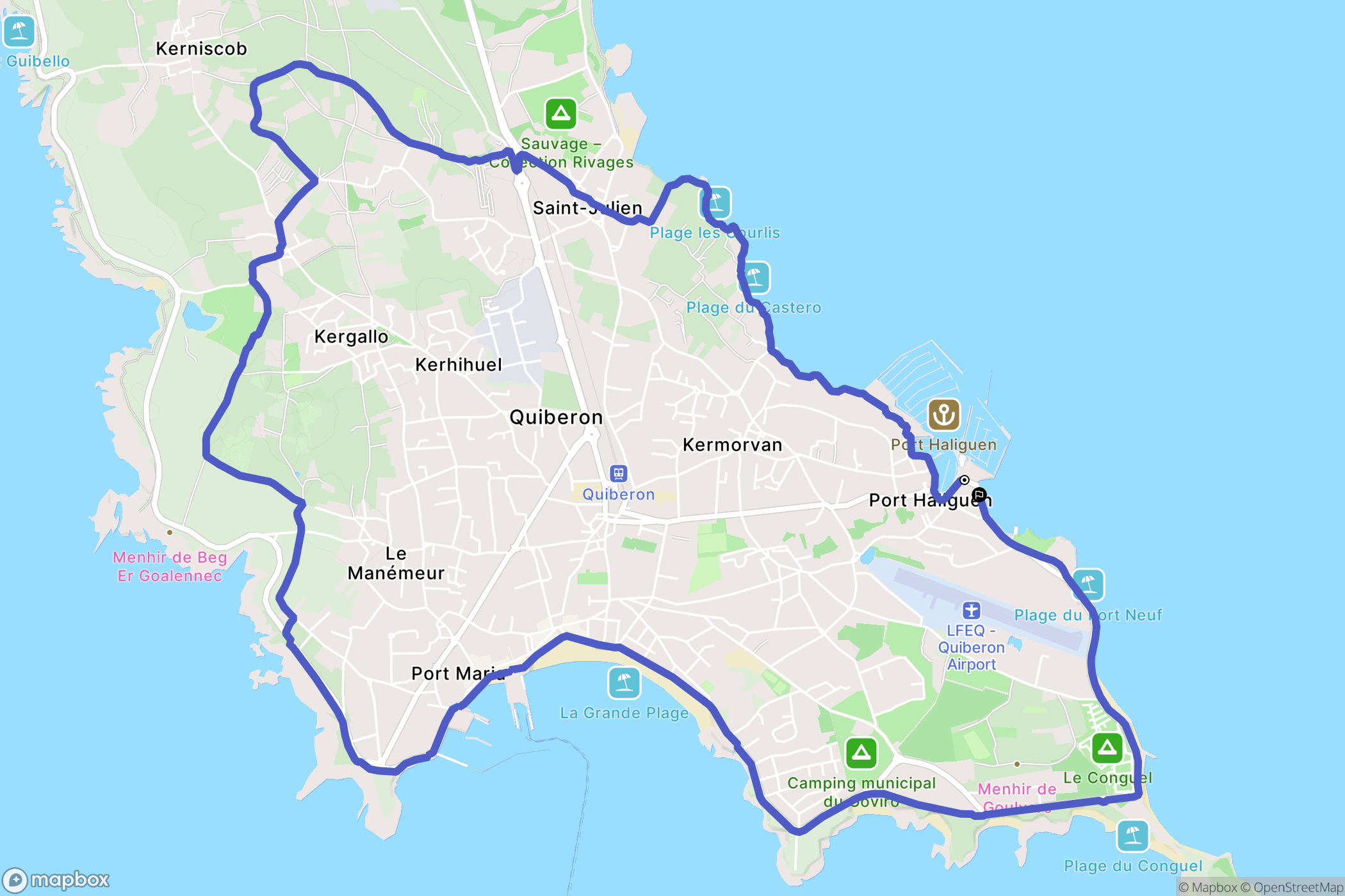 Quiberon : carte du parcours de randonnée - France