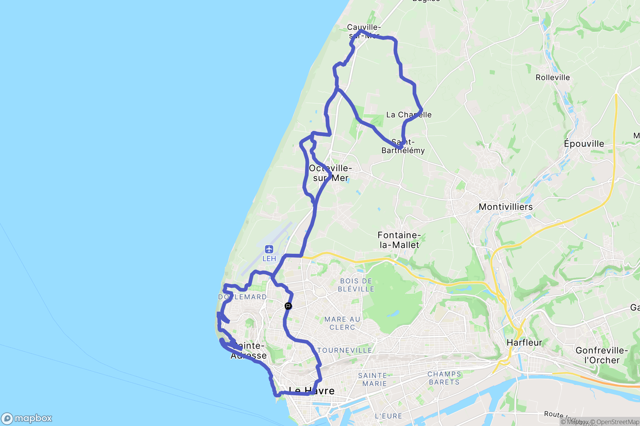 Le Havre : carte du parcours de randonnée - France