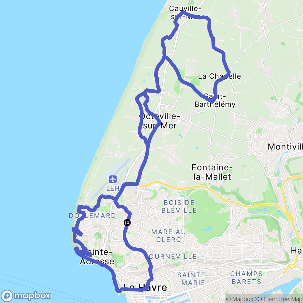 Le Havre : carte du parcours de randonnée - France