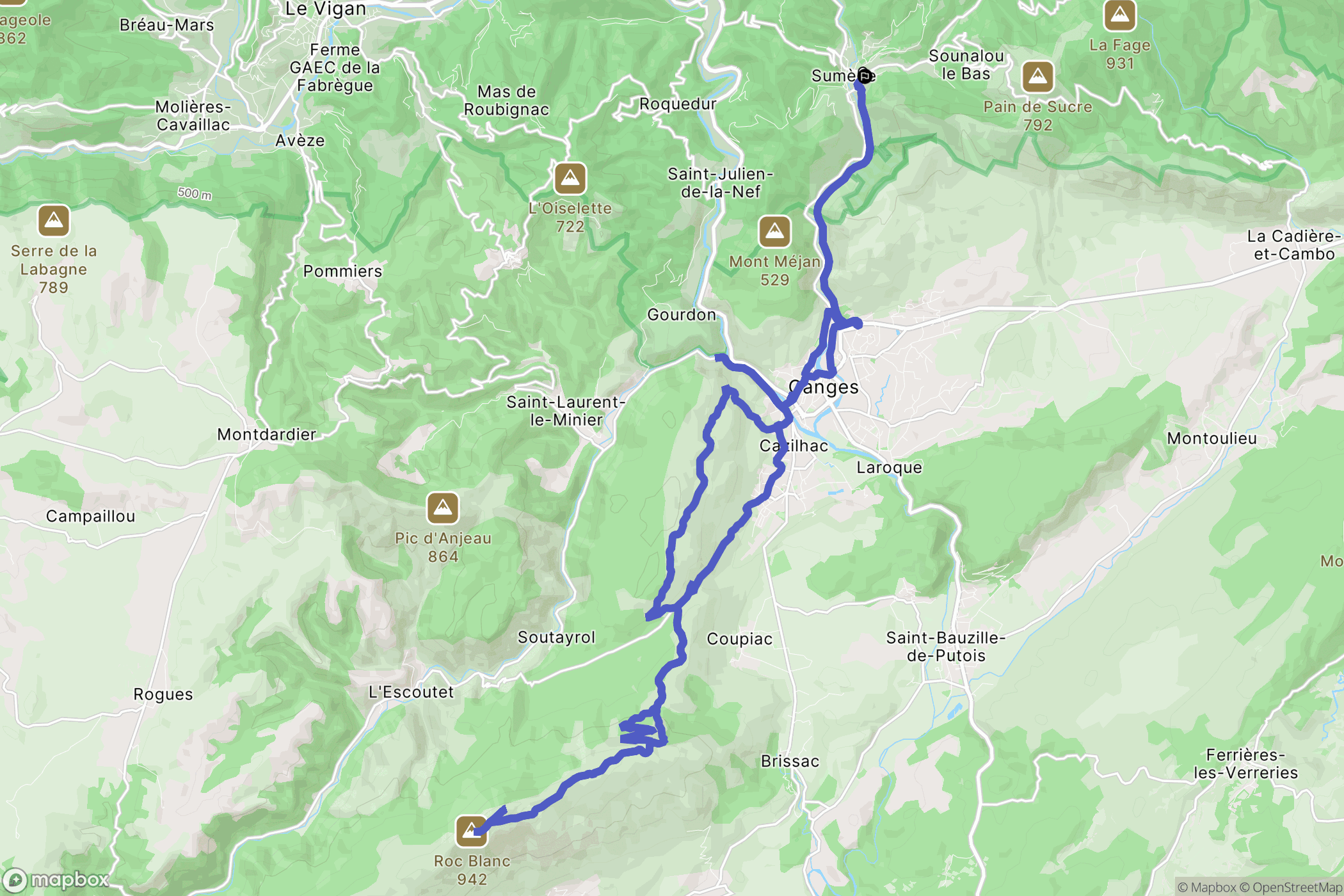 Sumène : carte du parcours de randonnée - France