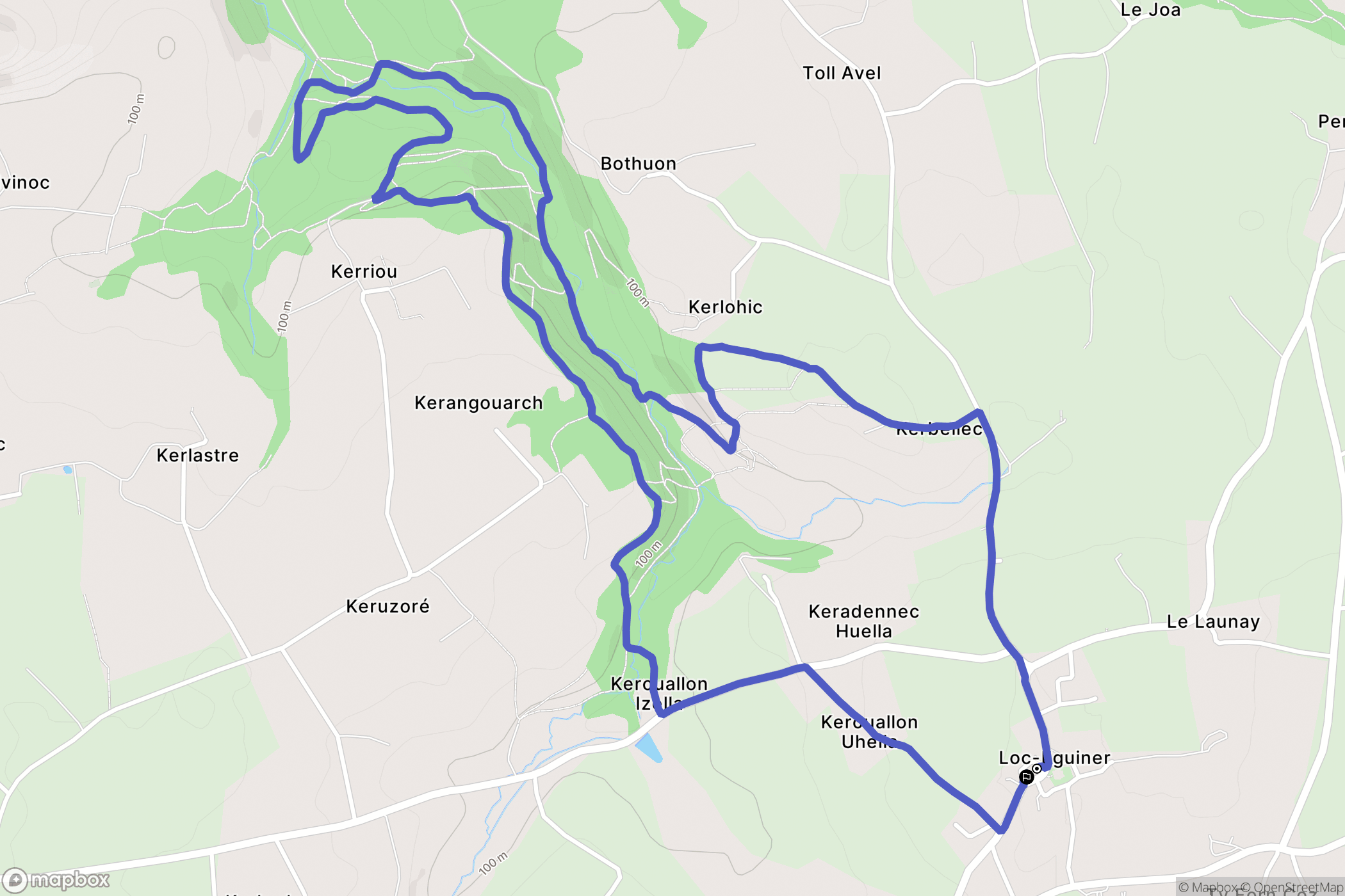 Loc-Eguiner : carte du parcours de randonnée - France