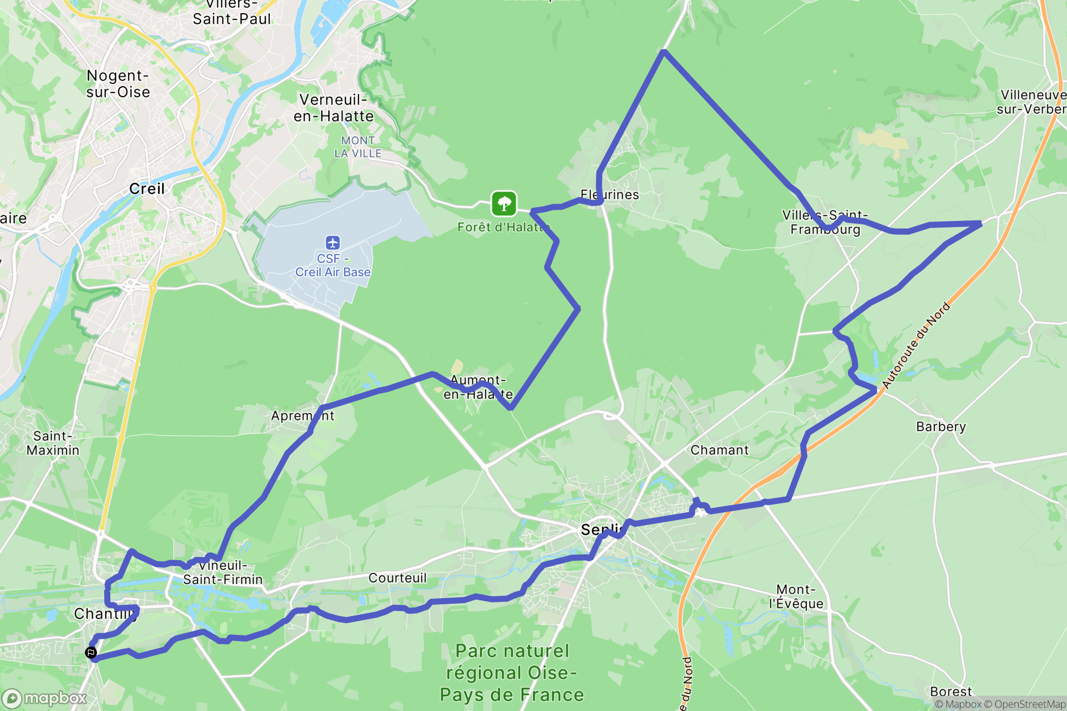 Chantilly : carte du parcours de randonnée - France