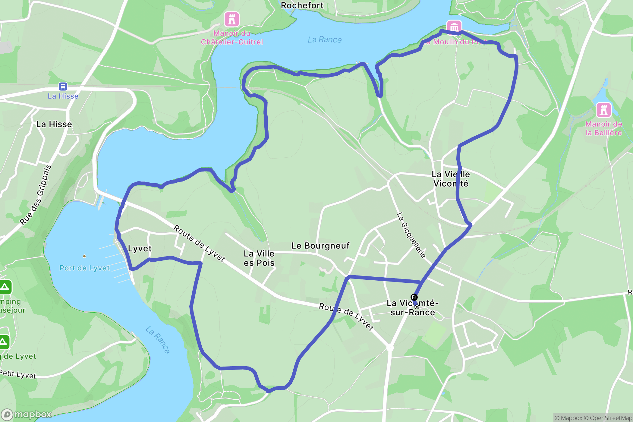 La Vicomté-sur-Rance : carte du parcours de randonnée - France