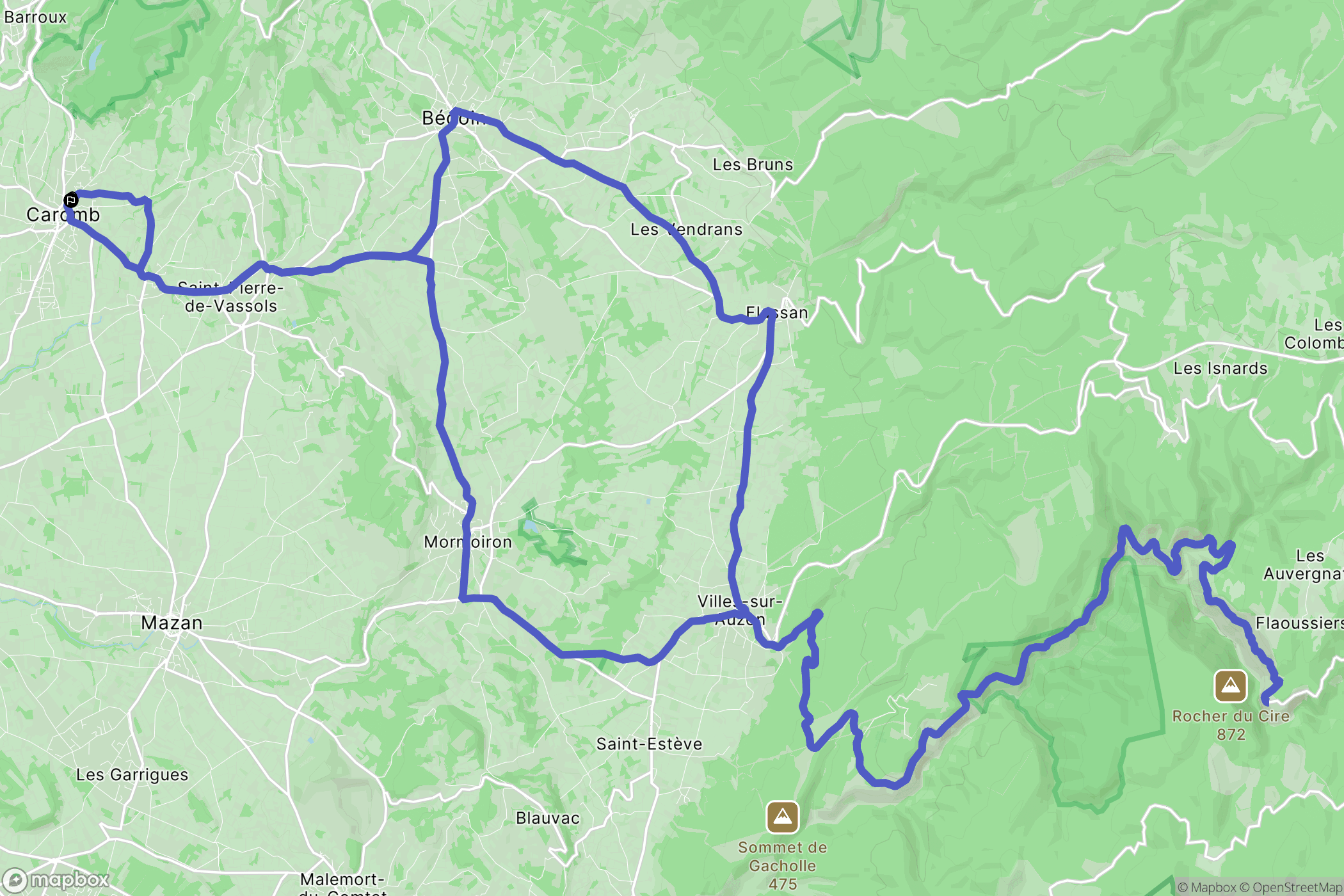 Caromb : carte du parcours de randonnée - France