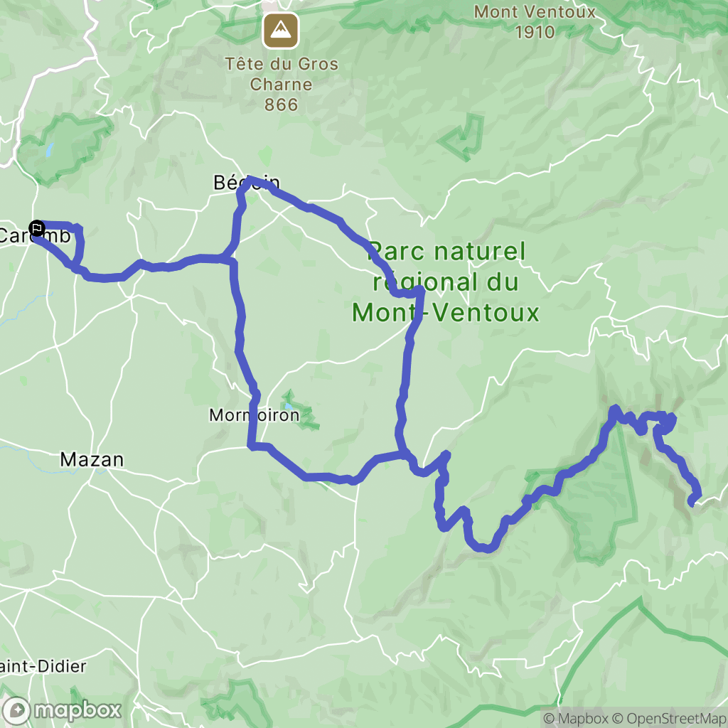 Caromb : carte du parcours de randonnée - France