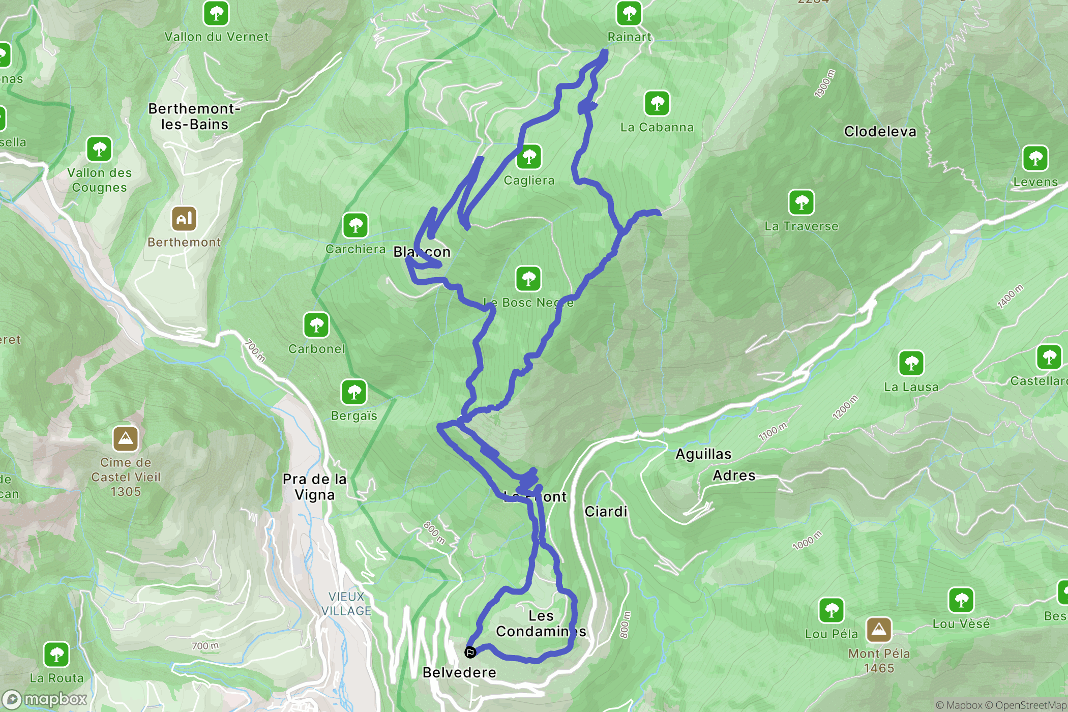 Belvédère : carte du parcours de randonnée - France