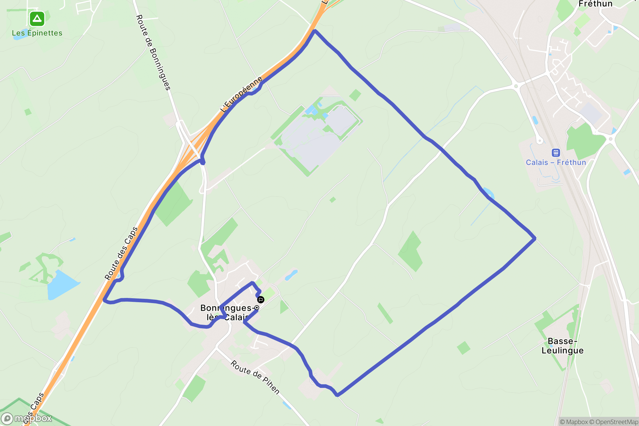 Bonningues-lès-Calais : carte du parcours de randonnée - France