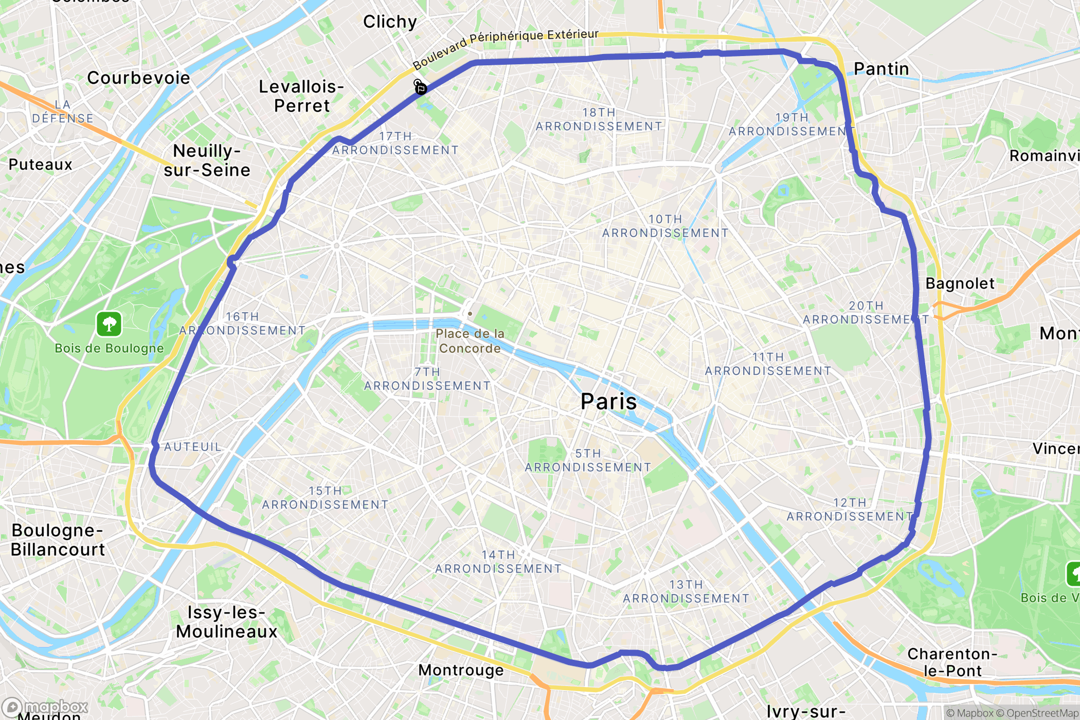 Paris : carte du parcours de randonnée - France