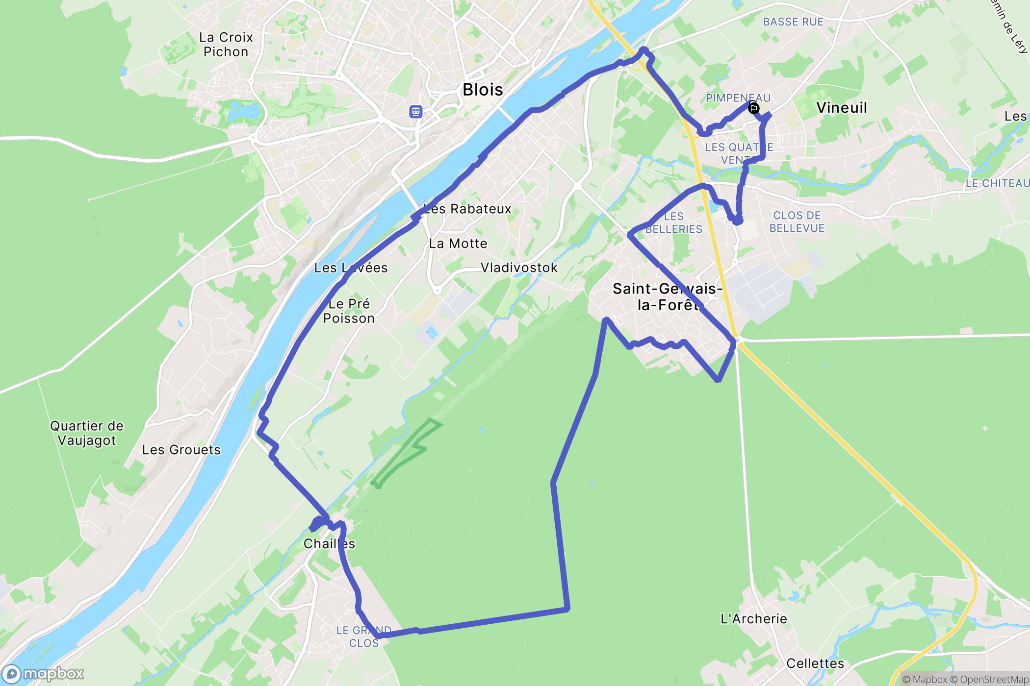 Vineuil : carte du parcours de randonnée - France