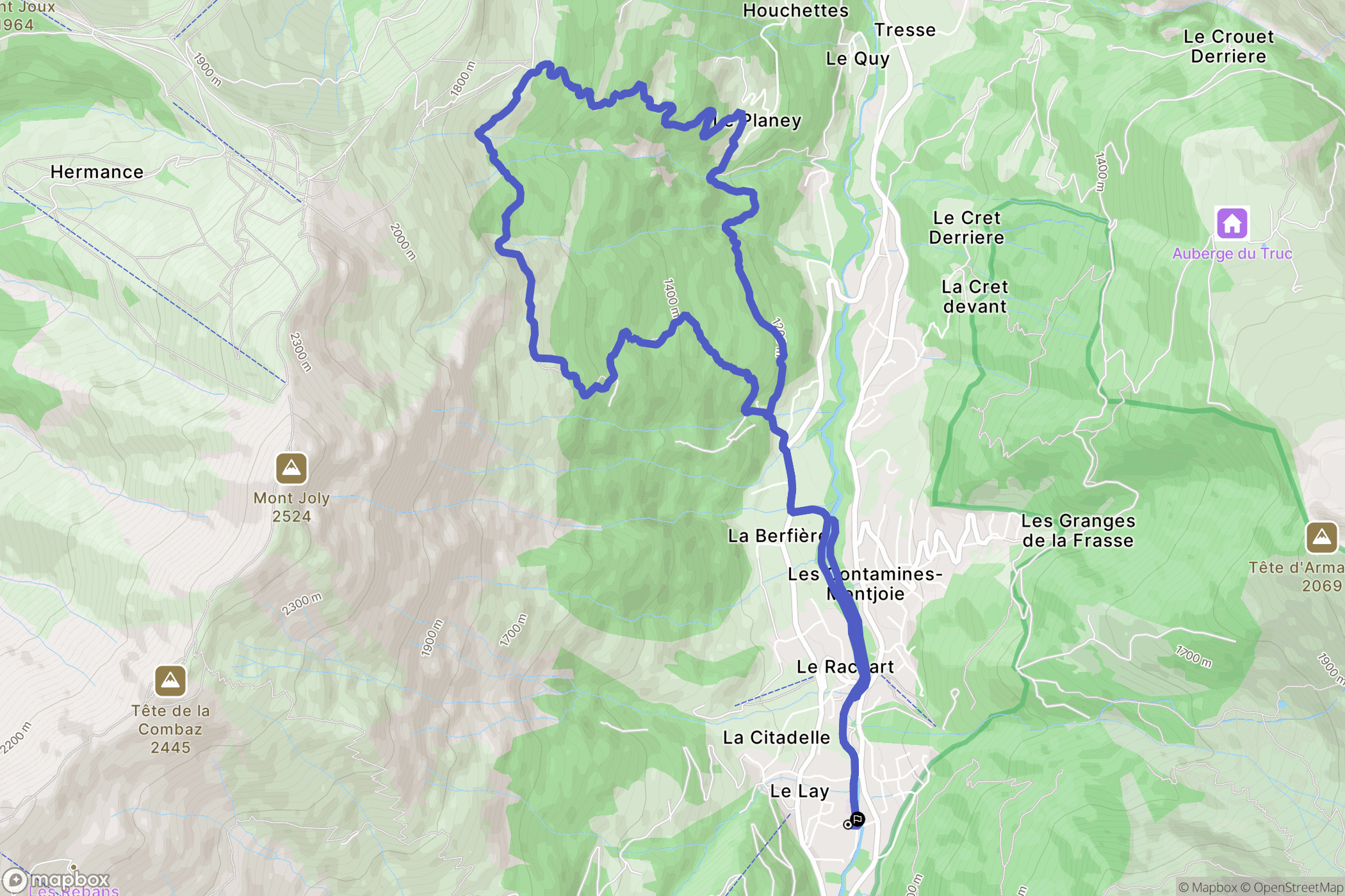 Les Contamines-Montjoie : carte du parcours de randonnée - France