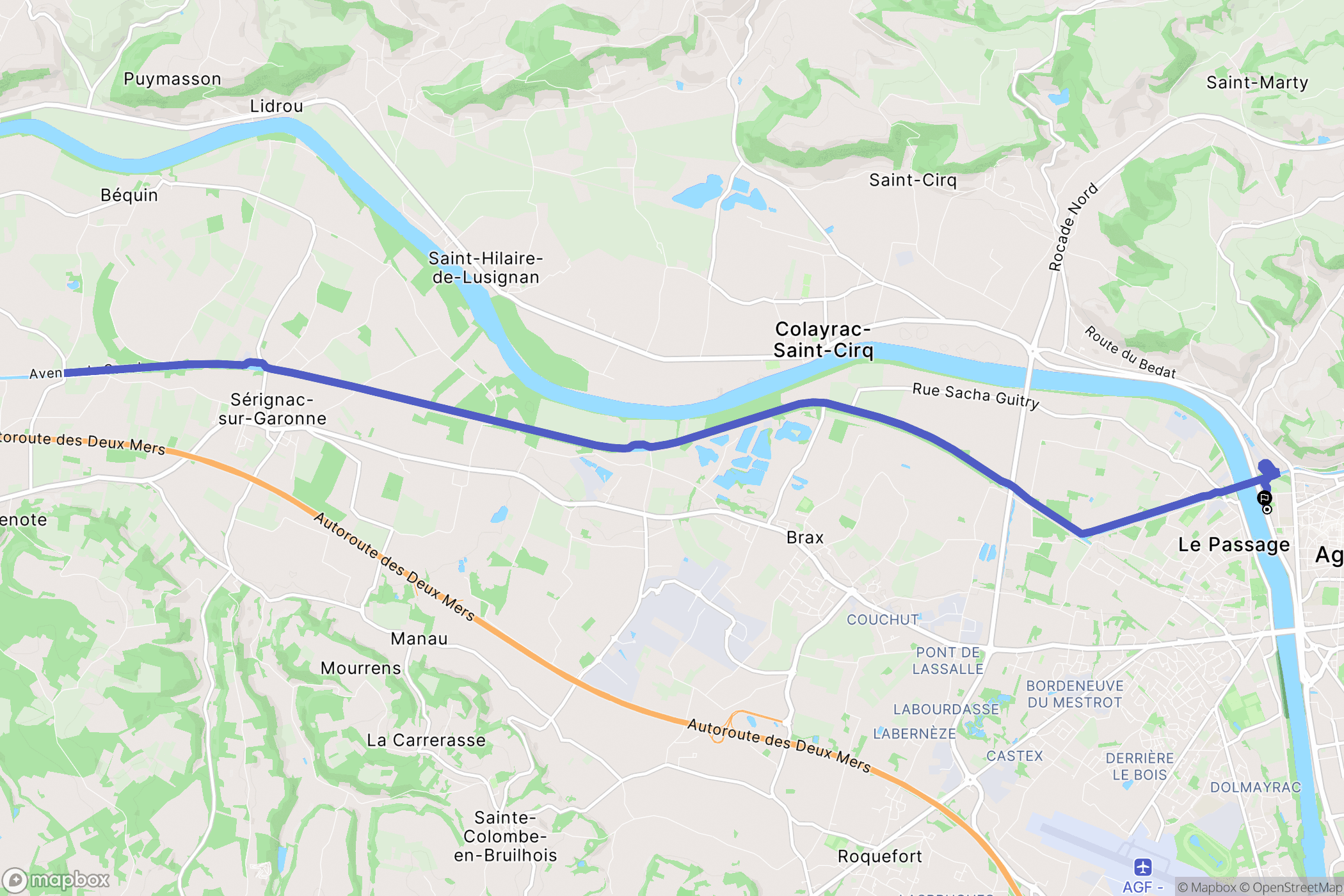 Agen : carte du parcours de randonnée - France