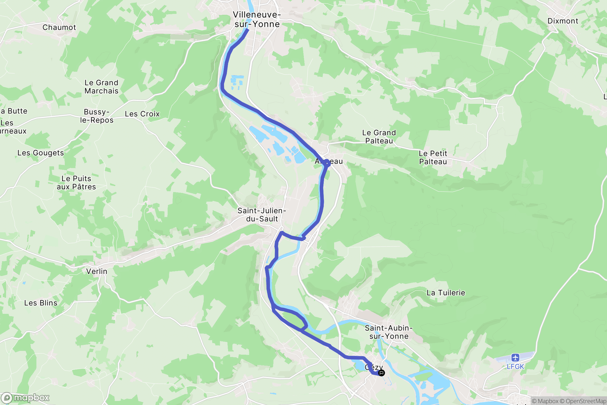 Cézy : carte du parcours de randonnée - France