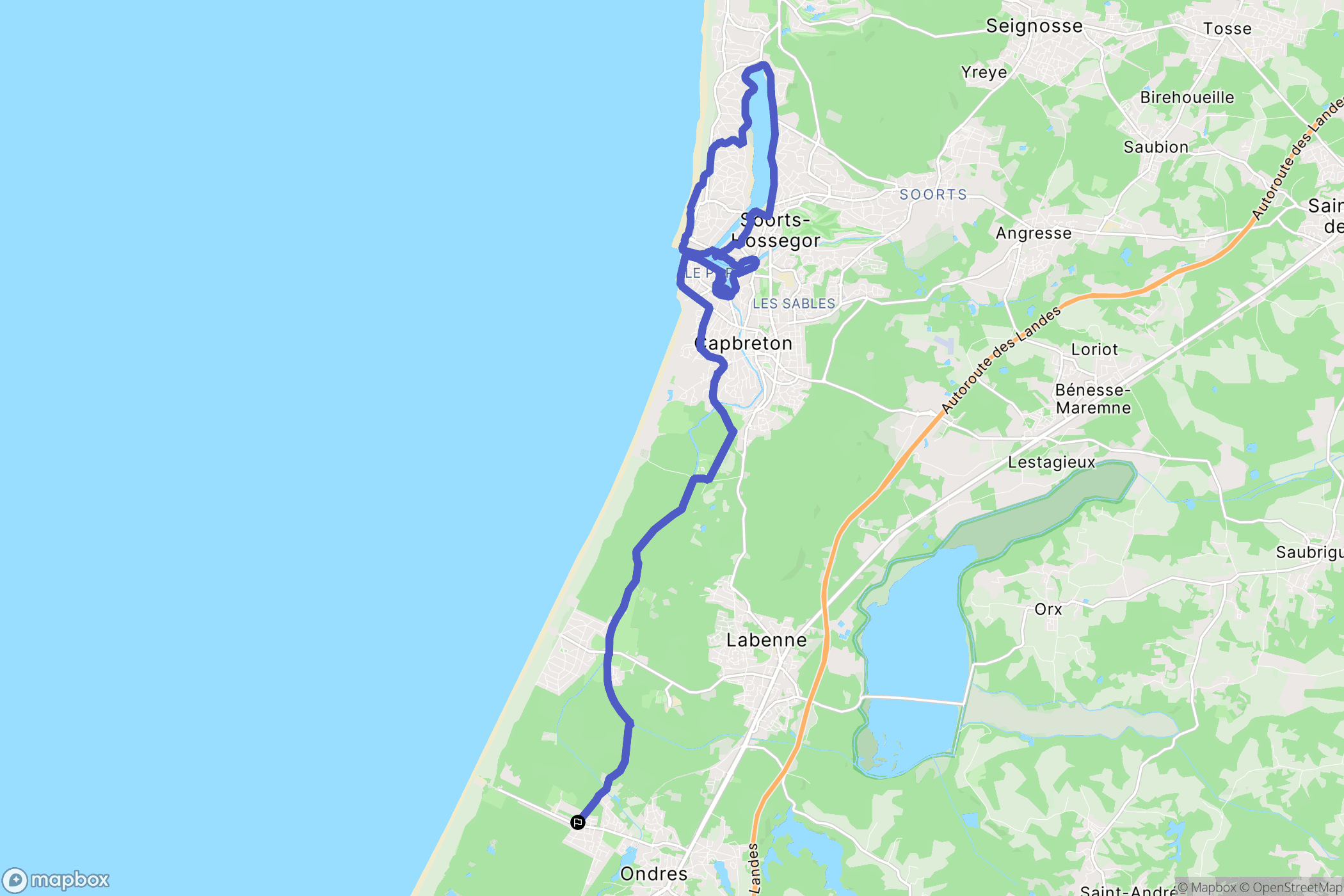 Ondres : carte du parcours de randonnée - France