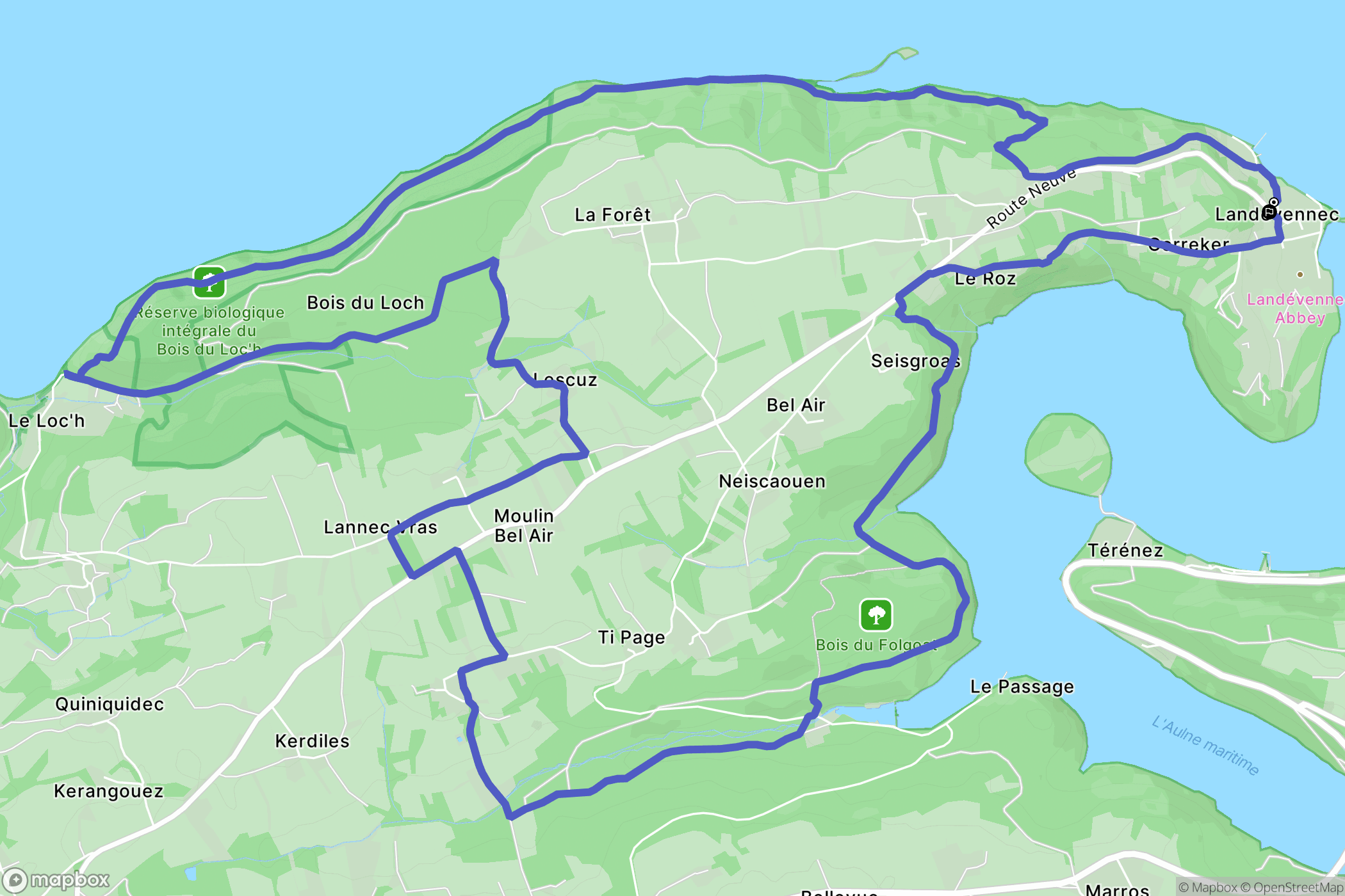 Landévennec : carte du parcours de randonnée - France