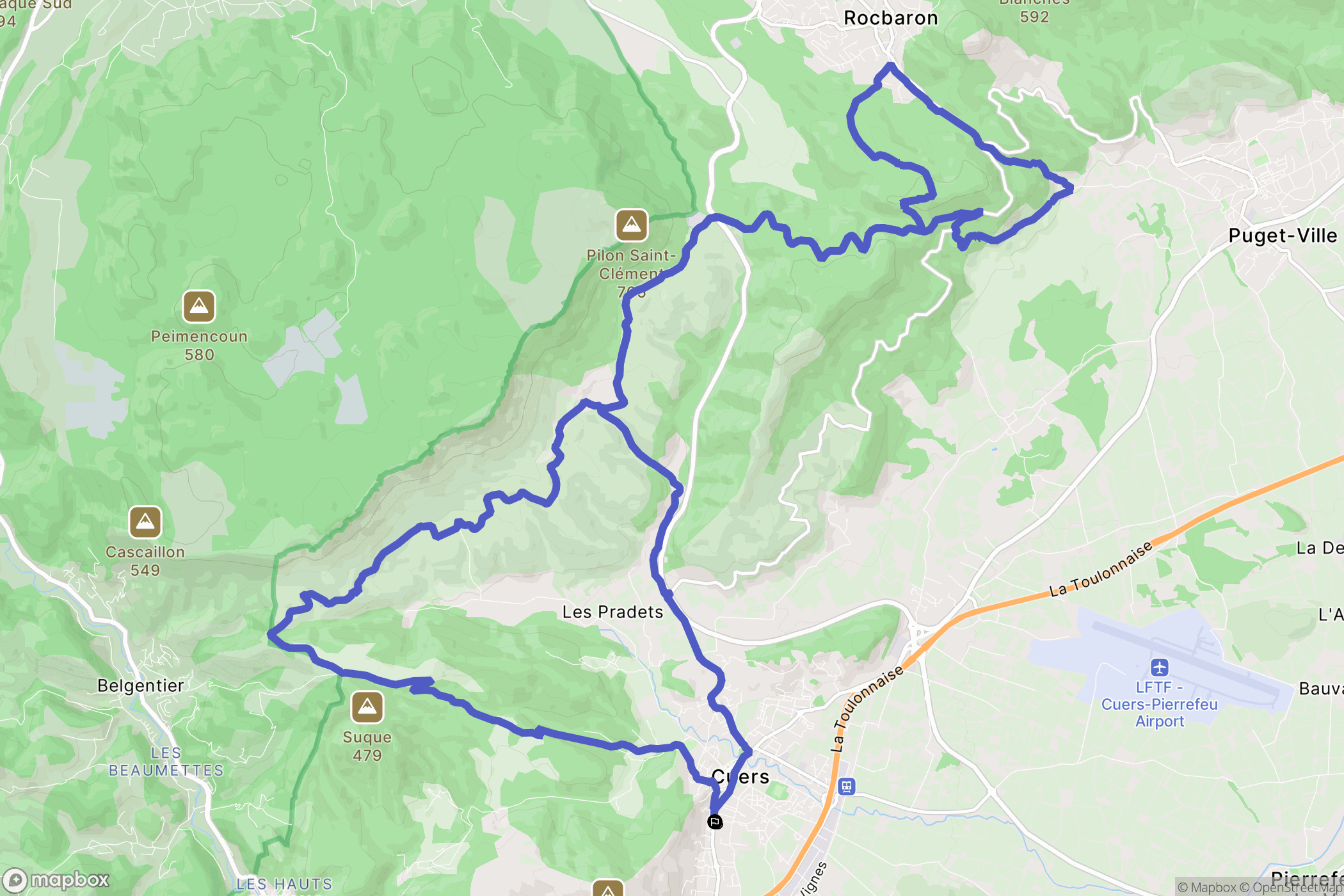 Cuers : carte du parcours de randonnée - France