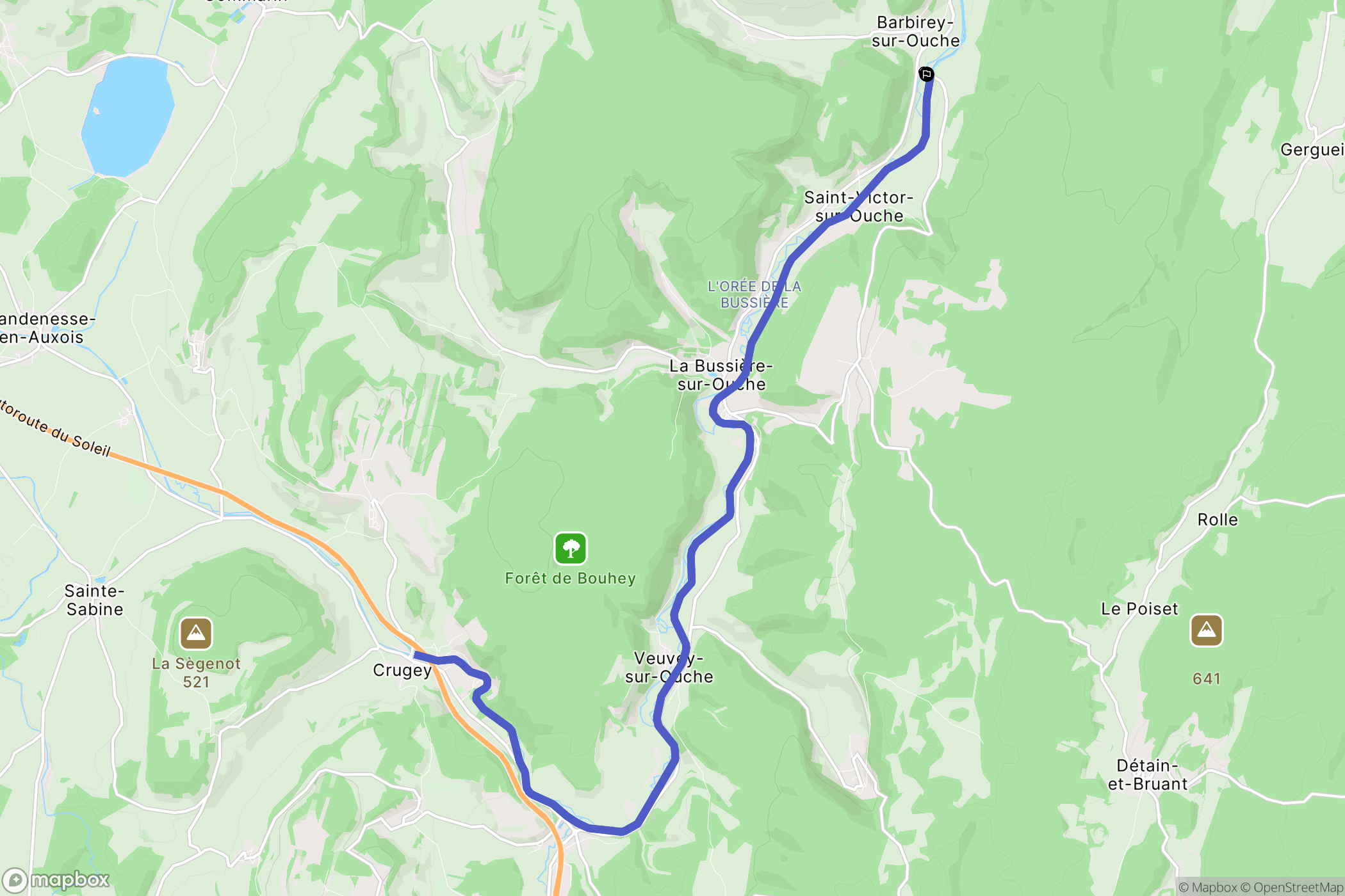 Barbirey-sur-Ouche : carte du parcours de randonnée - France