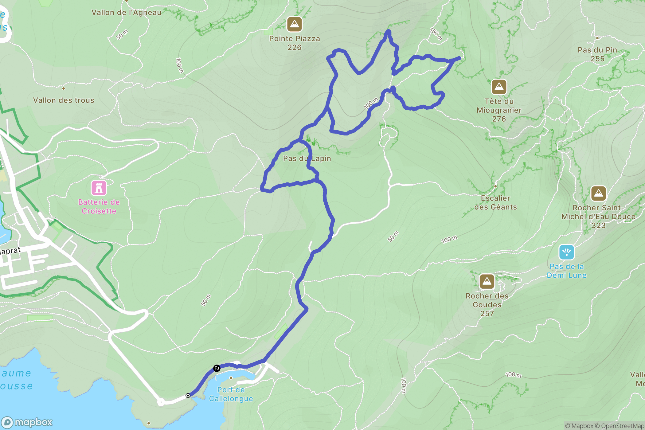 Marseille : carte du parcours de randonnée - France