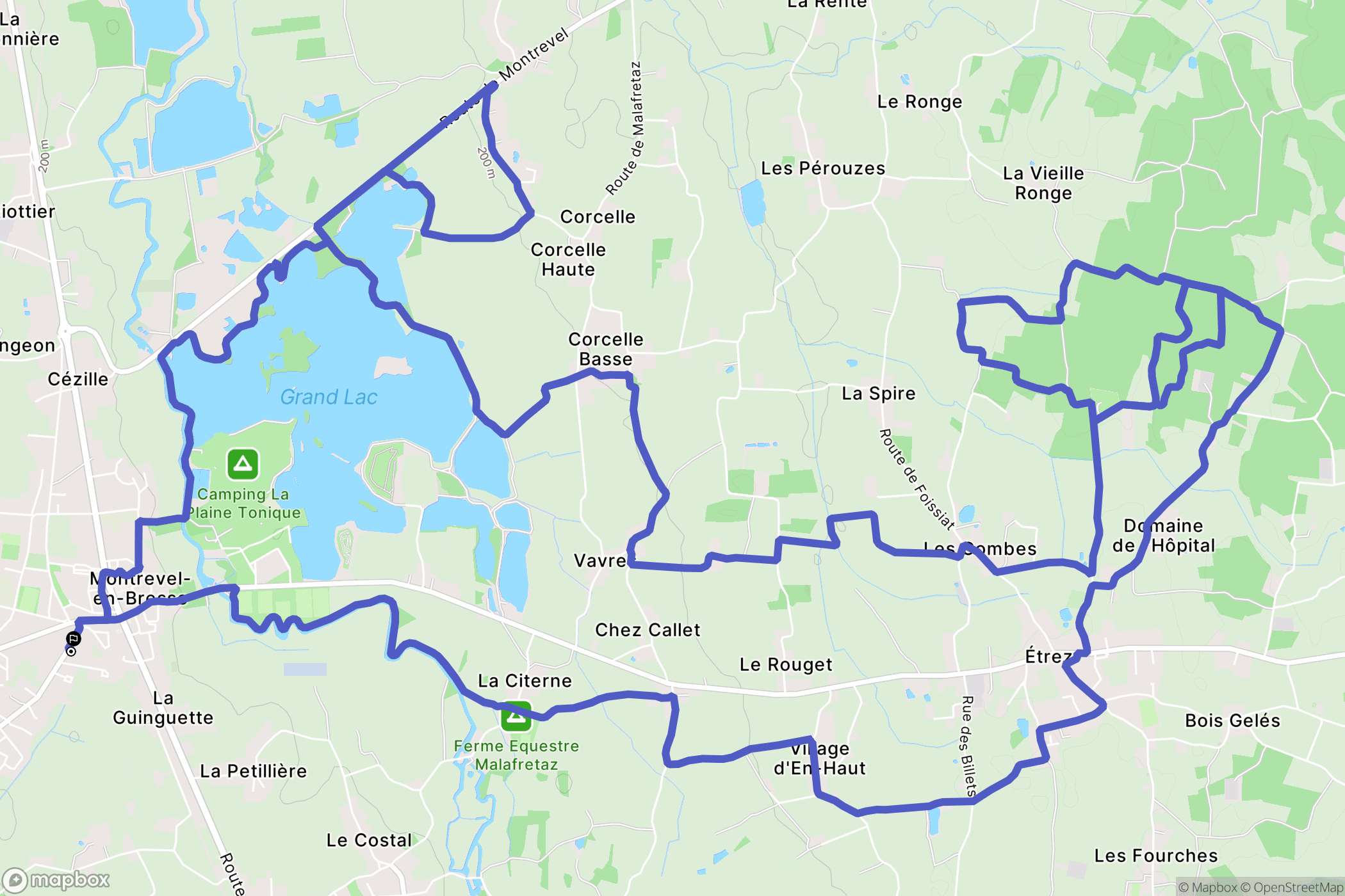 Montrevel-en-Bresse : carte du parcours de randonnée - France