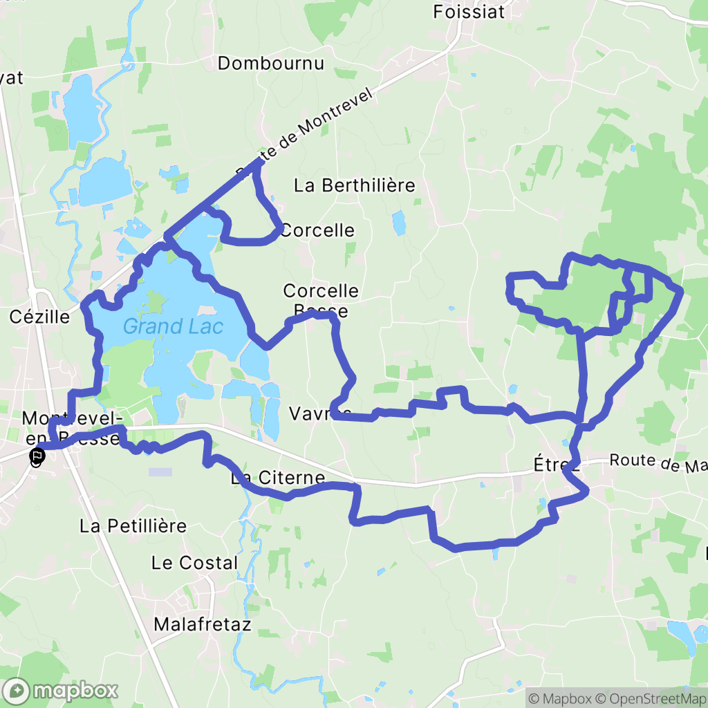 Montrevel-en-Bresse : carte du parcours de randonnée - France