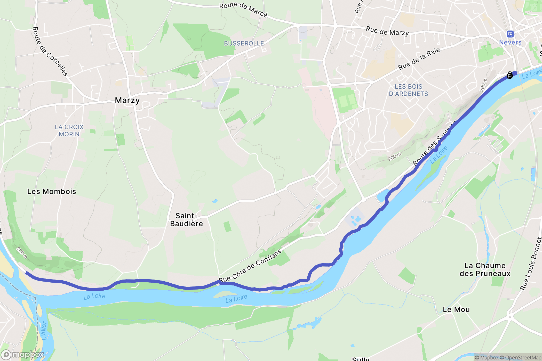 Nevers : carte du parcours de randonnée - France