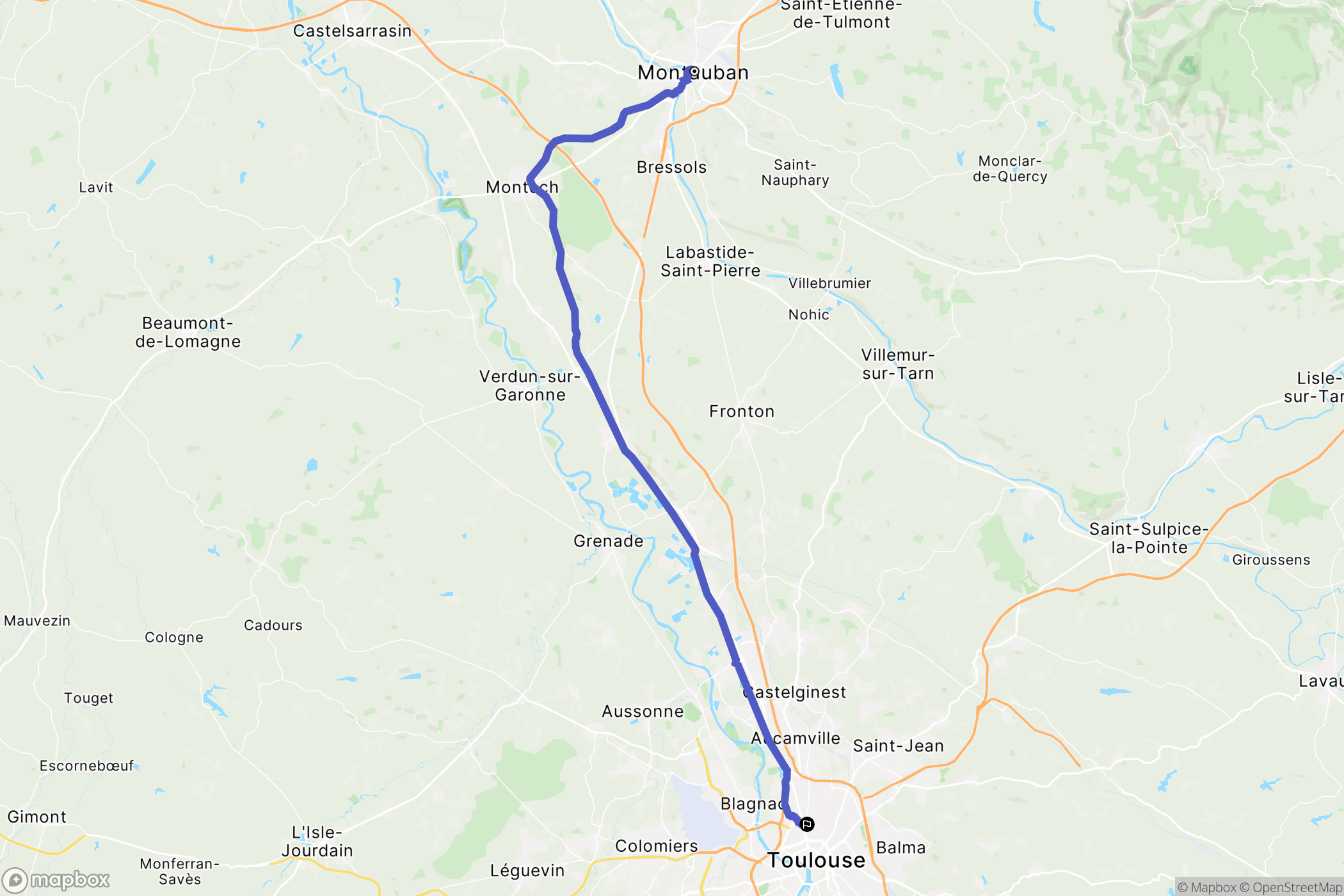 Montauban : carte du parcours de randonnée - France