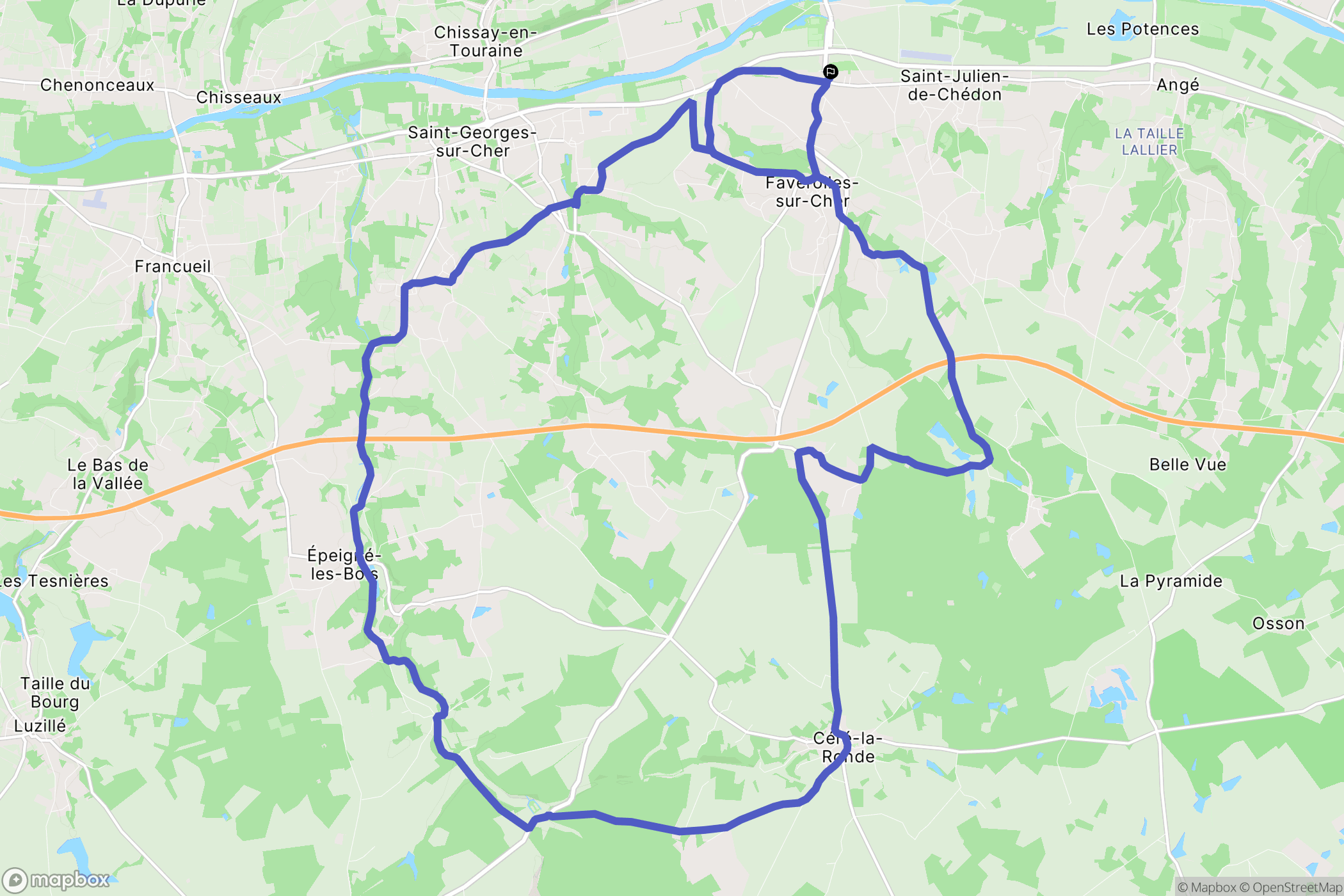 Faverolles-sur-Cher : carte du parcours de randonnée - France