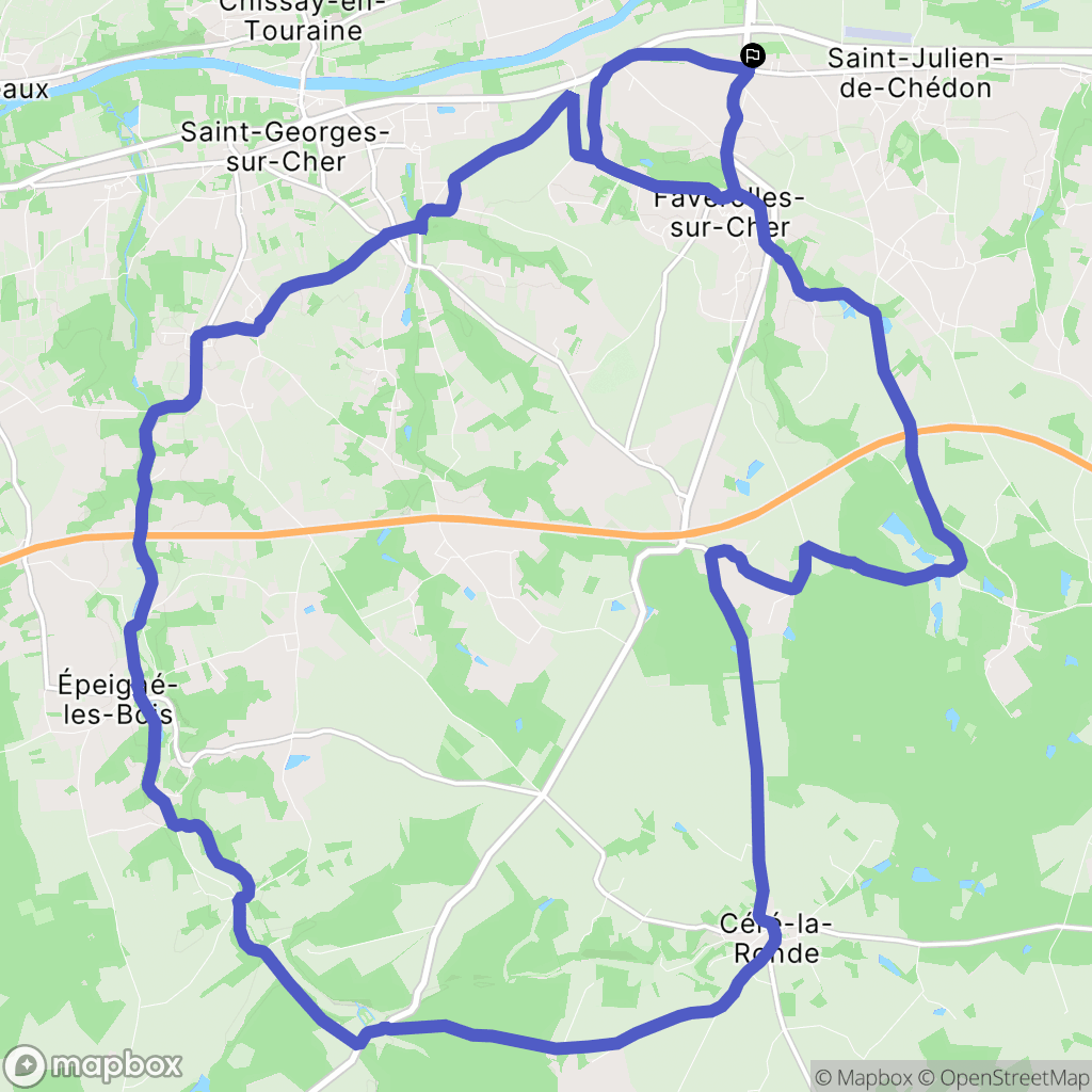 Faverolles-sur-Cher : carte du parcours de randonnée - France