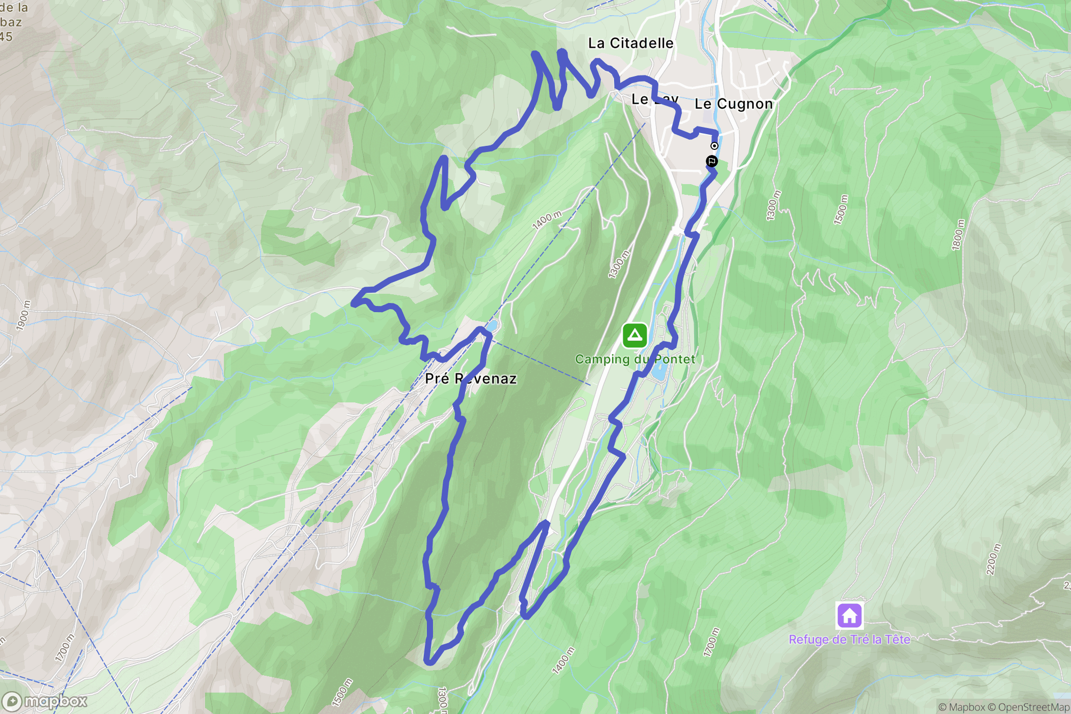 Les Contamines-Montjoie : carte du parcours de randonnée - France