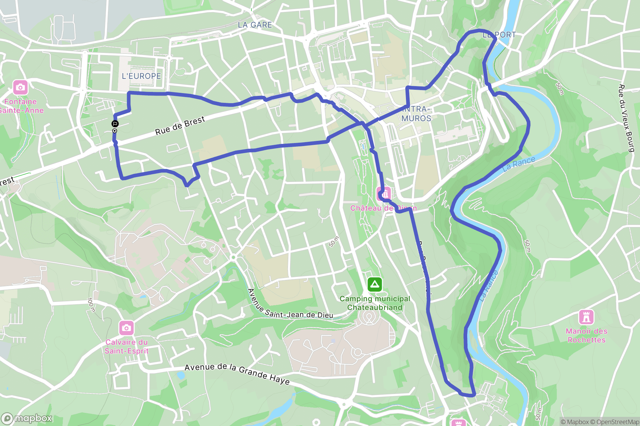 Dinan : carte du parcours de randonnée - France